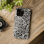 iPhone Samsung Floral Lace Tough Phone Case — Black & White Protective iPhone Cover #8594775703735