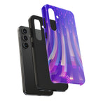 iPhone Samsung Tough Phone Case — Purple Gradient Light Trails Protective Cover — Abstract Glowing Dynamic Design