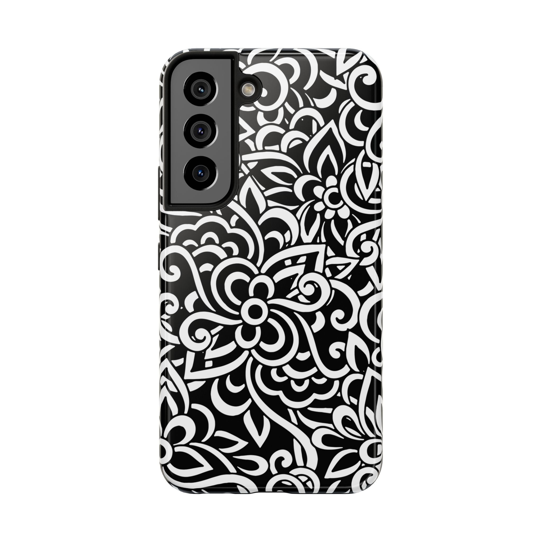 iPhone Samsung Floral Lace Tough Phone Case — Black & White Protective iPhone Cover #8594775703735