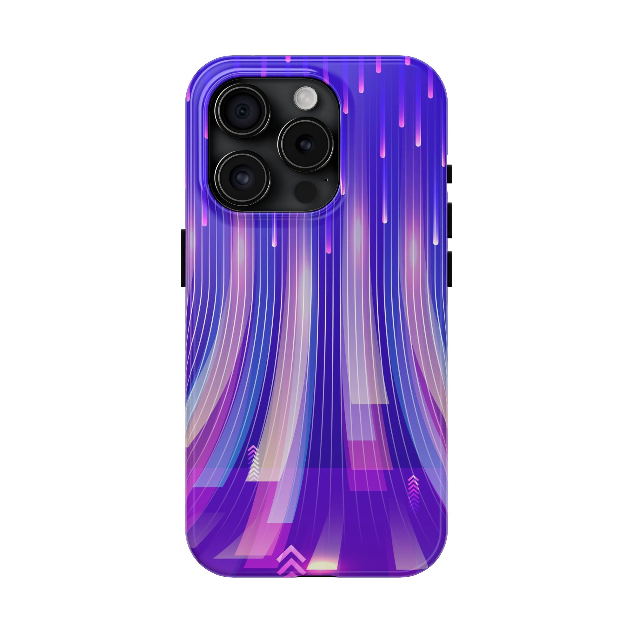 iPhone Samsung Tough Phone Case — Purple Gradient Light Trails Protective Cover — Abstract Glowing Dynamic Design