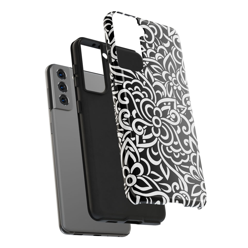 iPhone Samsung Floral Lace Tough Phone Case — Black & White Protective iPhone Cover #8594775703735