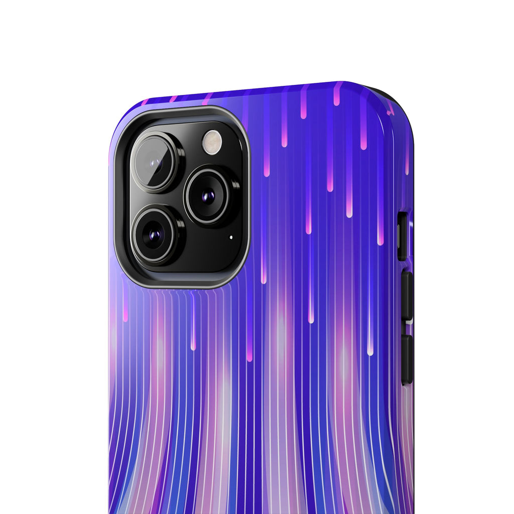 iPhone Samsung Tough Phone Case — Purple Gradient Light Trails Protective Cover — Abstract Glowing Dynamic Design