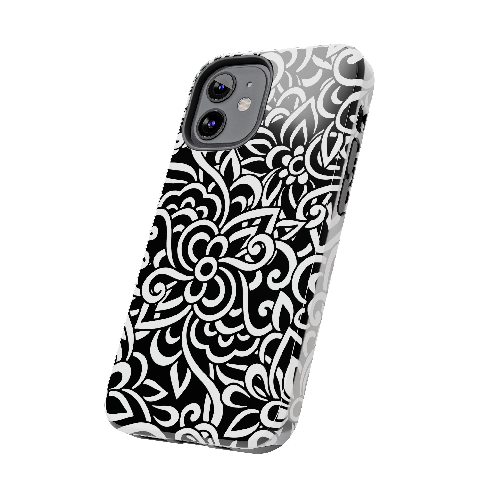 iPhone Samsung Floral Lace Tough Phone Case — Black & White Protective iPhone Cover #8594775703735
