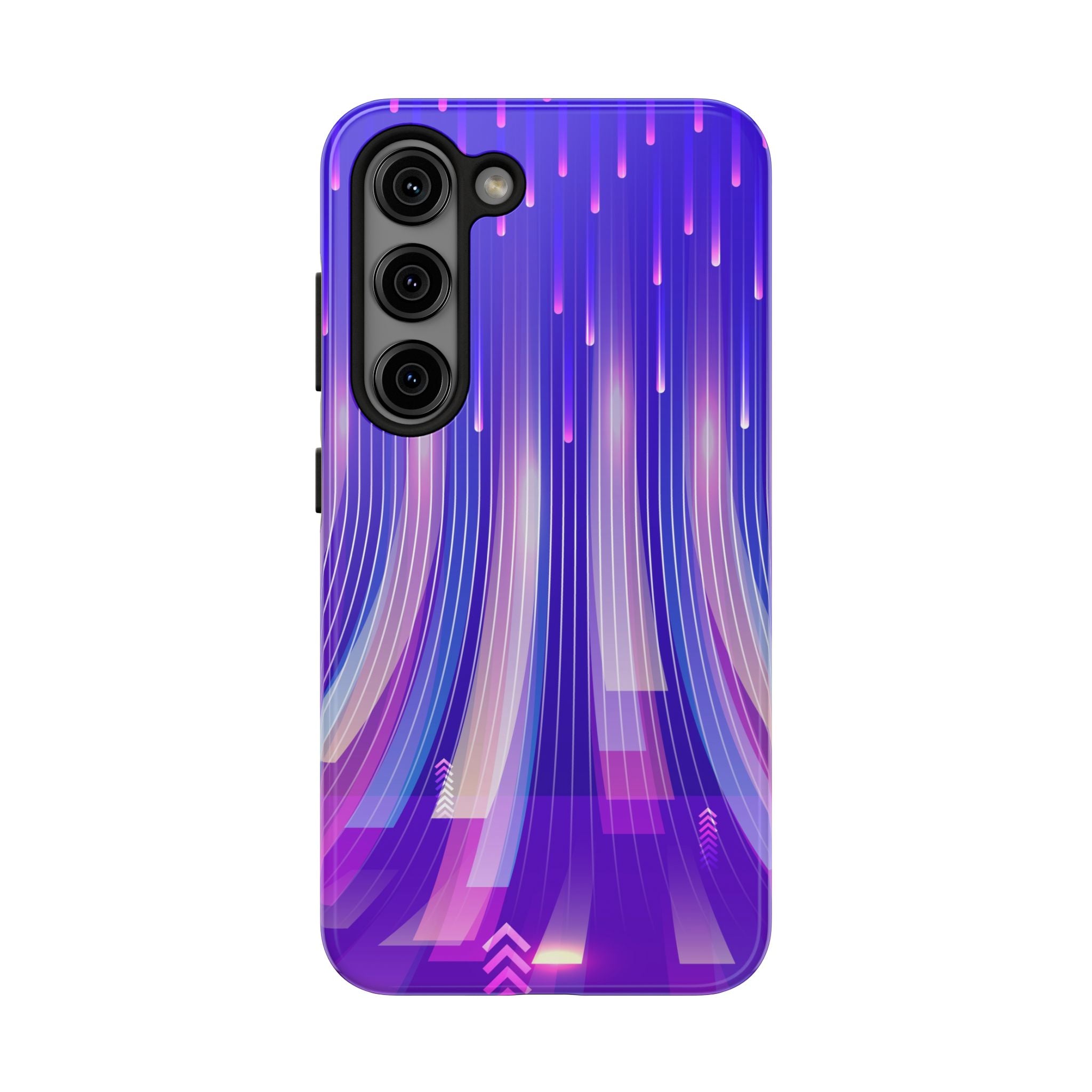 iPhone Samsung Tough Phone Case — Purple Gradient Light Trails Protective Cover — Abstract Glowing Dynamic Design
