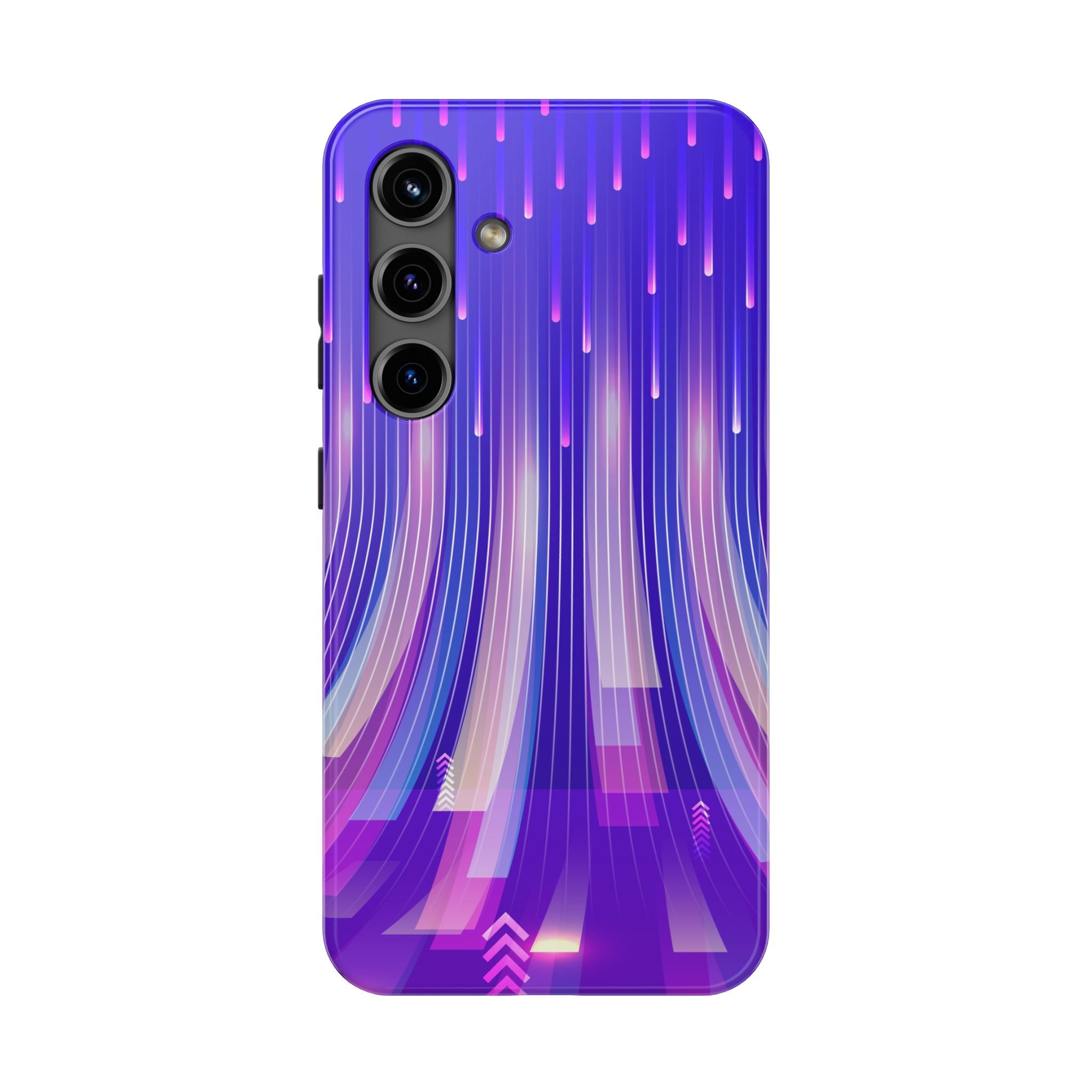 iPhone Samsung Tough Phone Case — Purple Gradient Light Trails Protective Cover — Abstract Glowing Dynamic Design