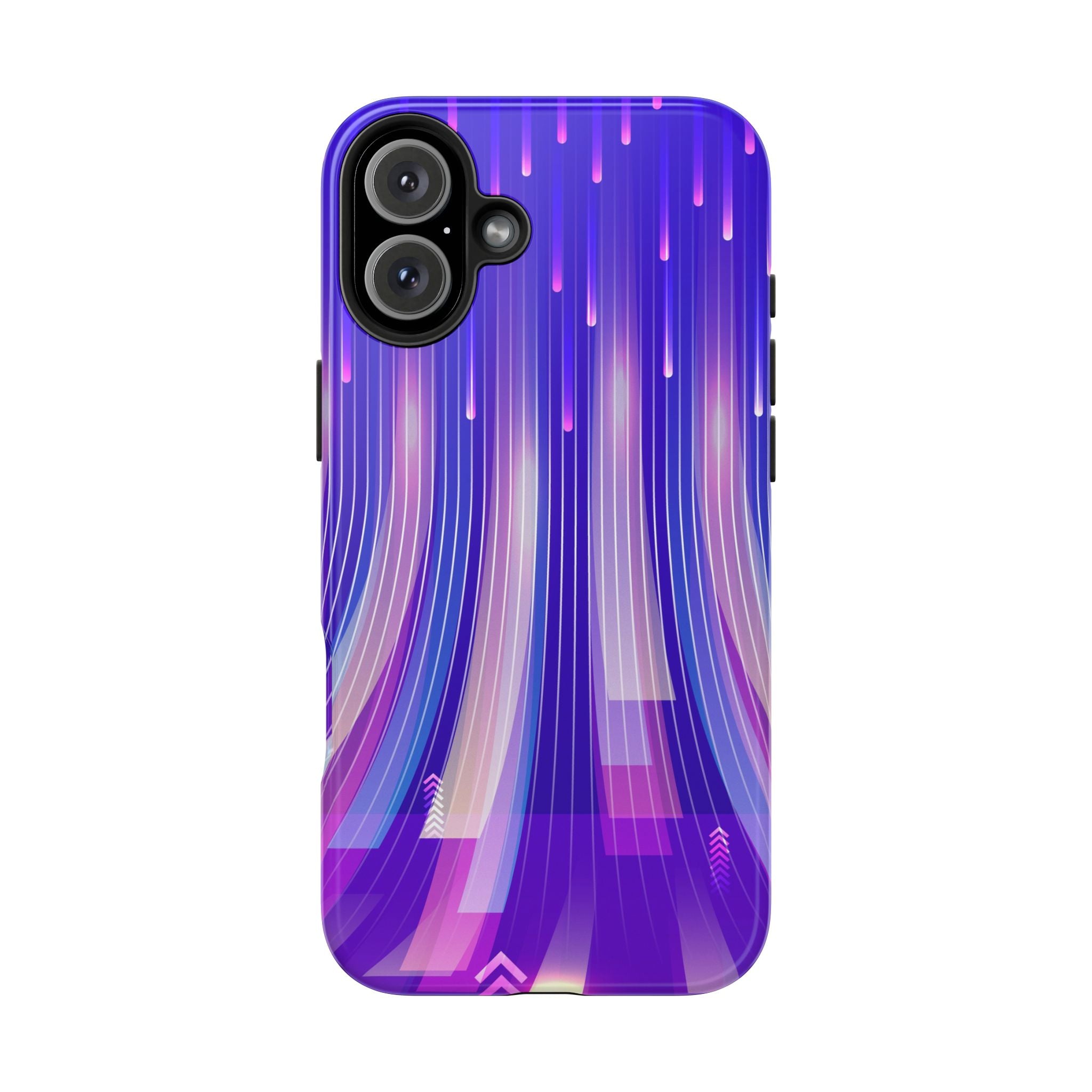 iPhone Samsung Tough Phone Case — Purple Gradient Light Trails Protective Cover — Abstract Glowing Dynamic Design