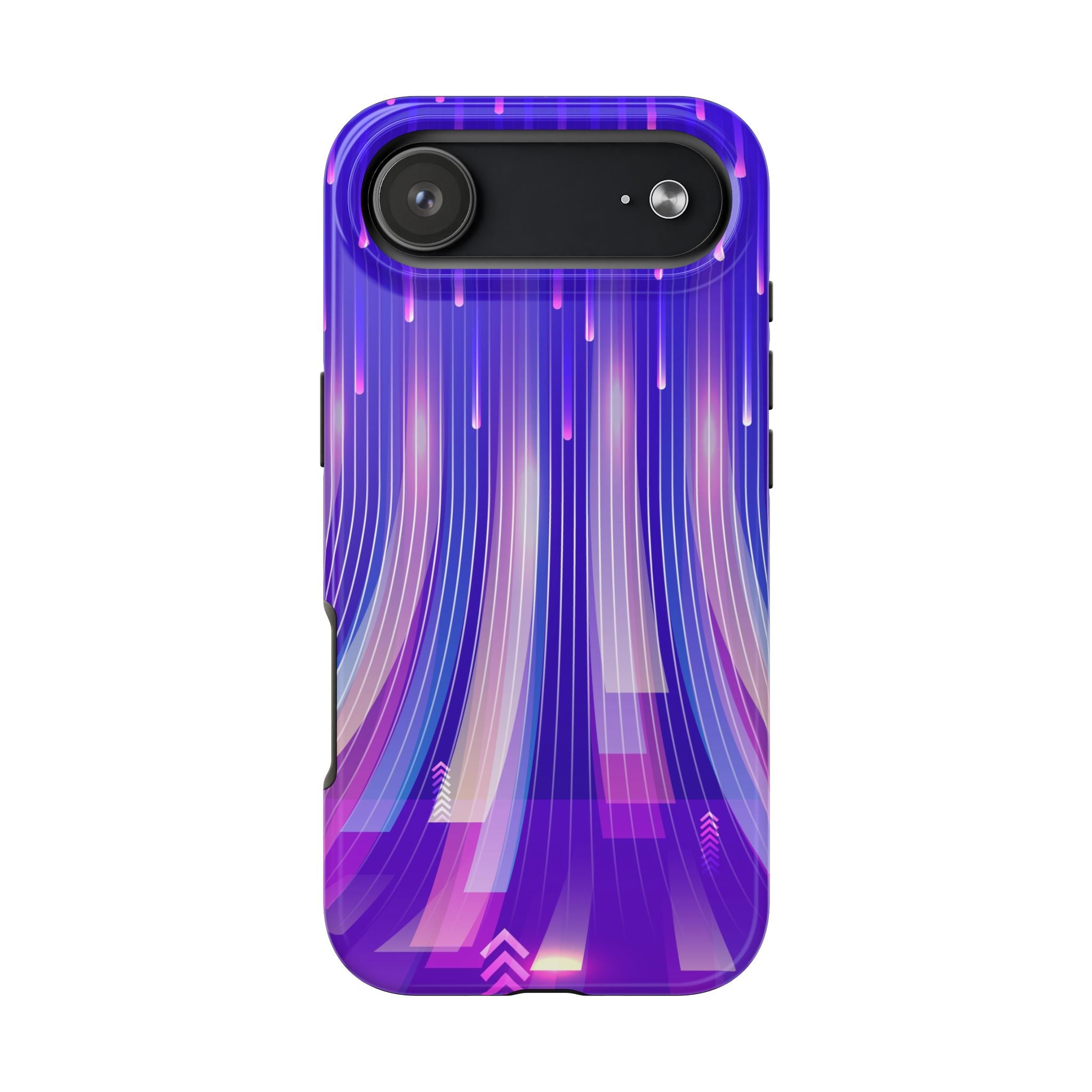 iPhone Samsung Tough Phone Case — Purple Gradient Light Trails Protective Cover — Abstract Glowing Dynamic Design