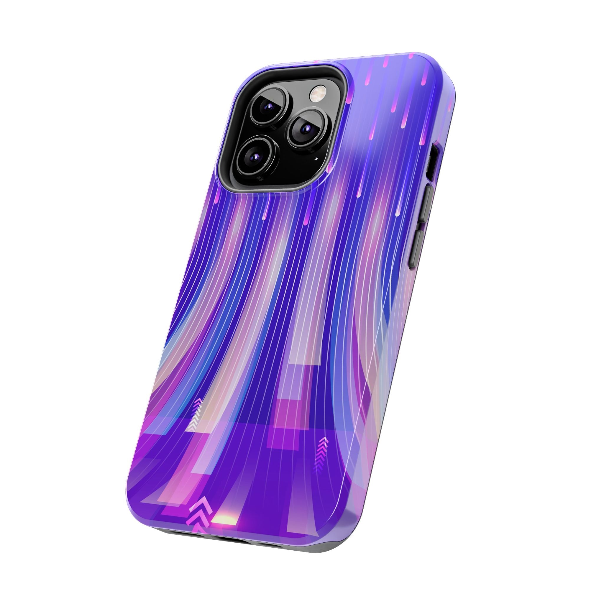 iPhone Samsung Tough Phone Case — Purple Gradient Light Trails Protective Cover — Abstract Glowing Dynamic Design