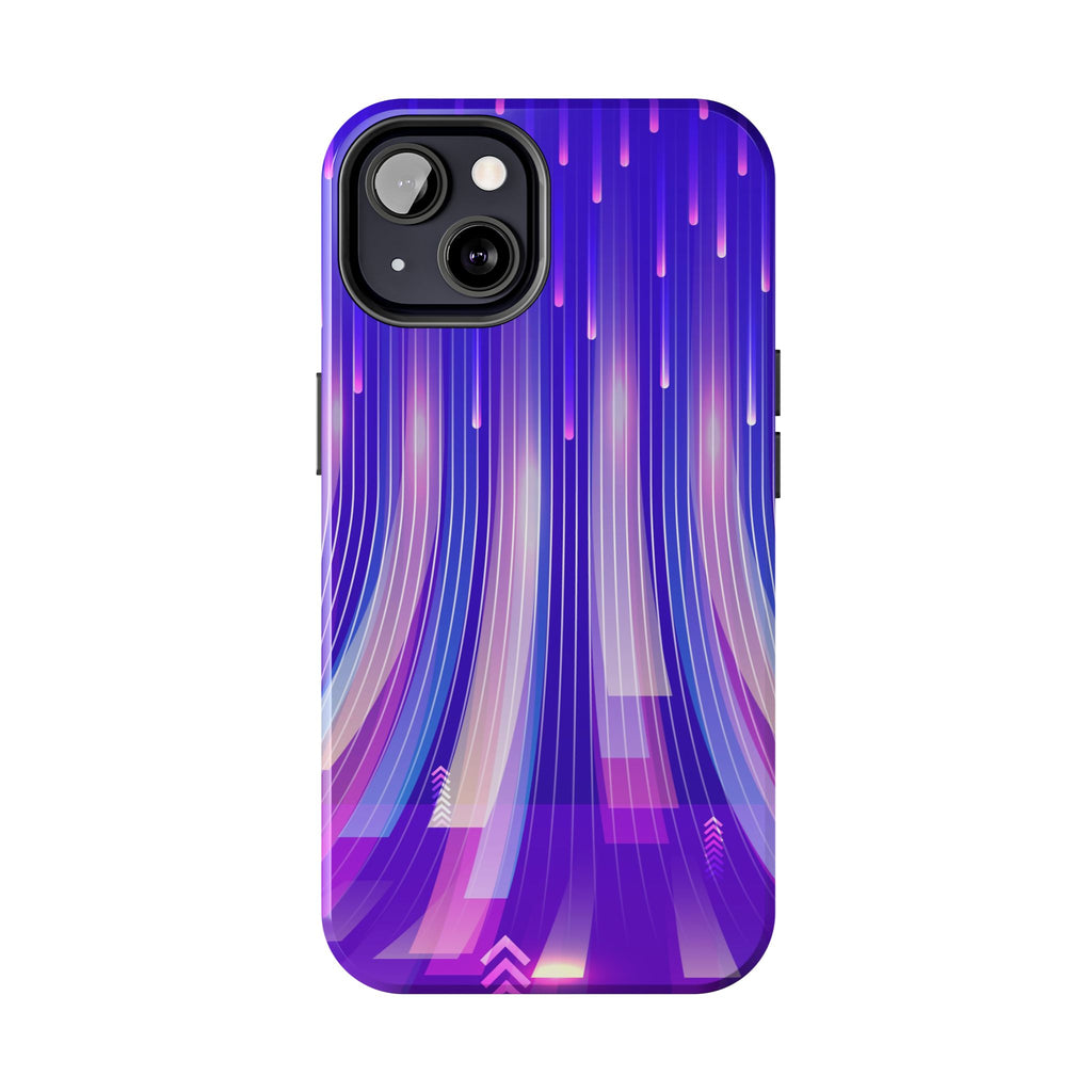 iPhone Samsung Tough Phone Case — Purple Gradient Light Trails Protective Cover — Abstract Glowing Dynamic Design