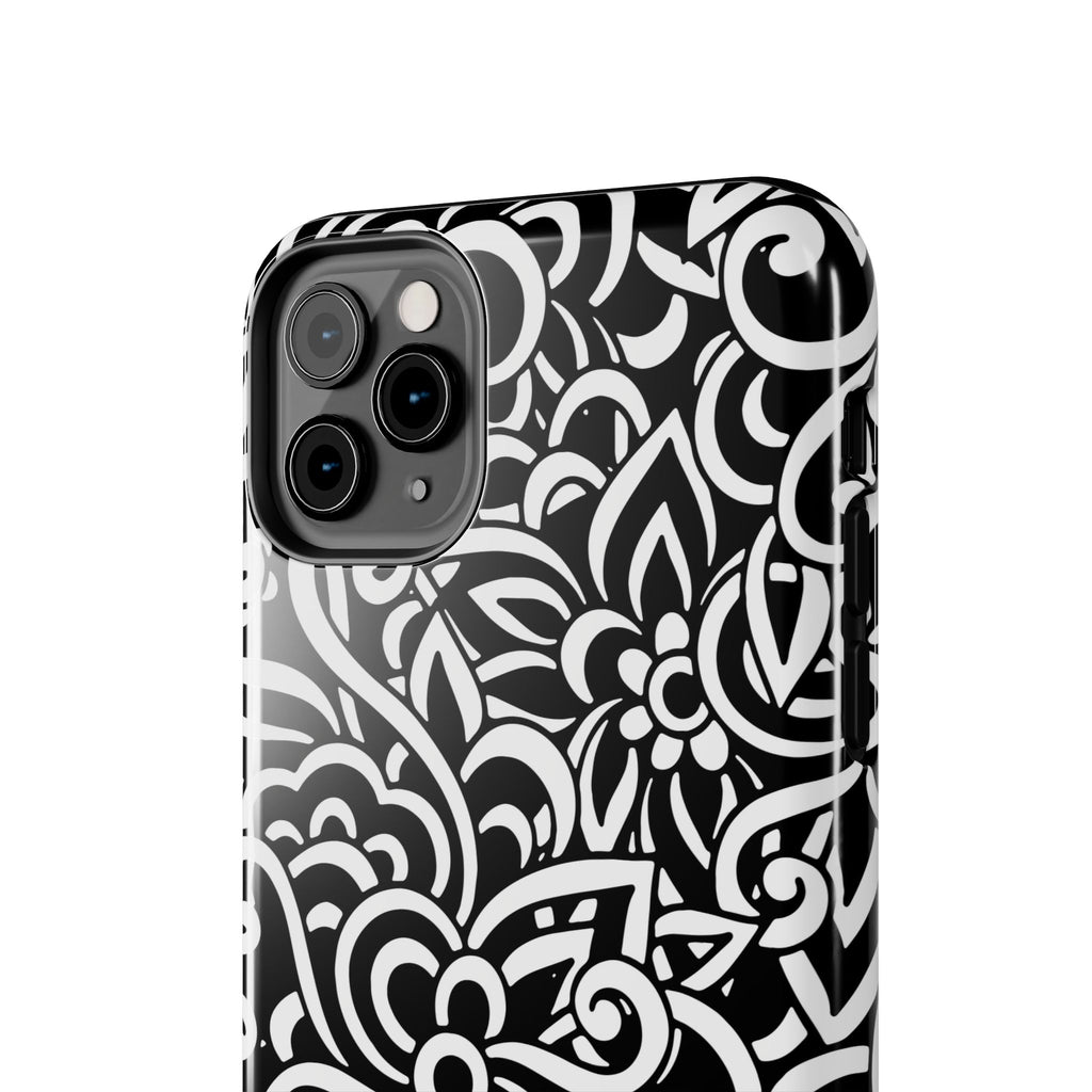 iPhone Samsung Floral Lace Tough Phone Case — Black & White Protective iPhone Cover #8594775703735