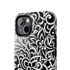 iPhone Samsung Floral Lace Tough Phone Case — Black & White Protective iPhone Cover #8594775703735