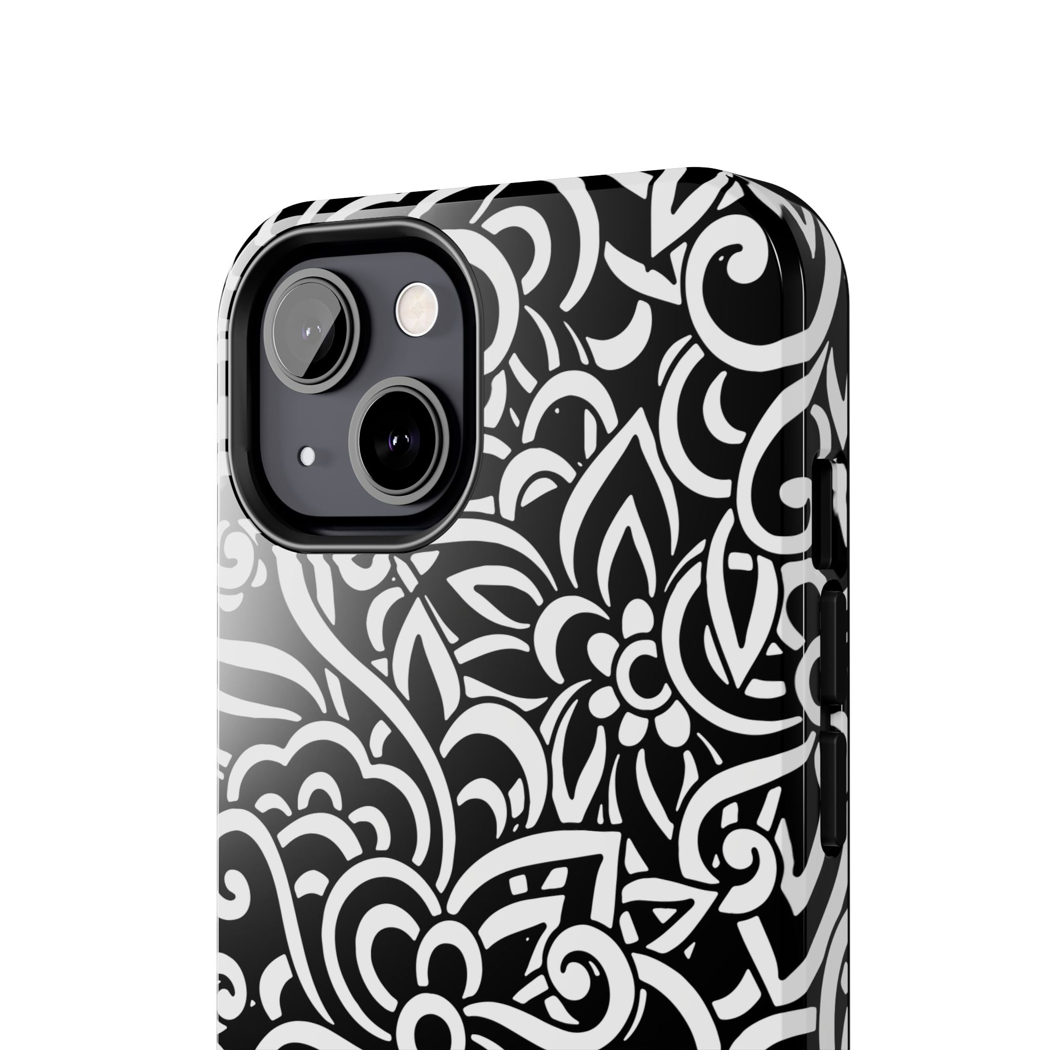 iPhone Samsung Floral Lace Tough Phone Case — Black & White Protective iPhone Cover #8594775703735