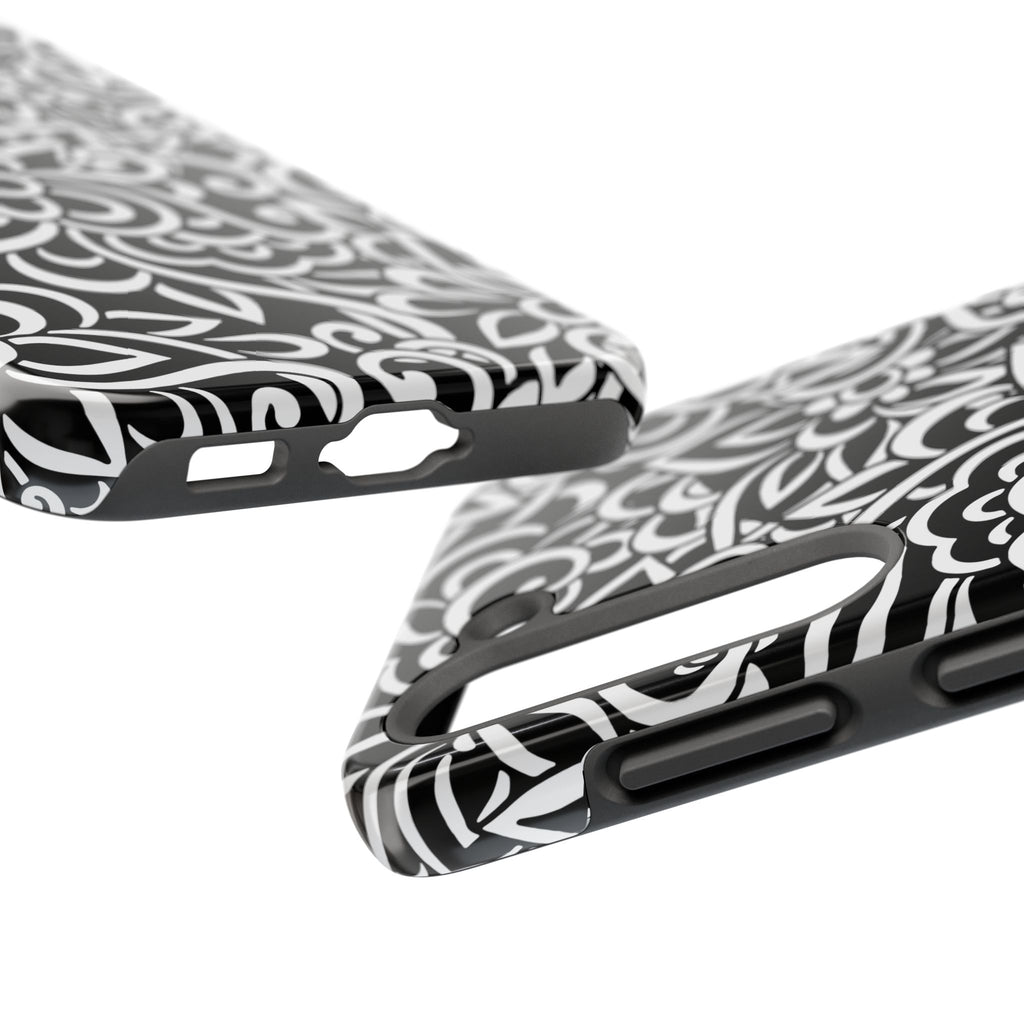 iPhone Samsung Floral Lace Tough Phone Case — Black & White Protective iPhone Cover #8594775703735