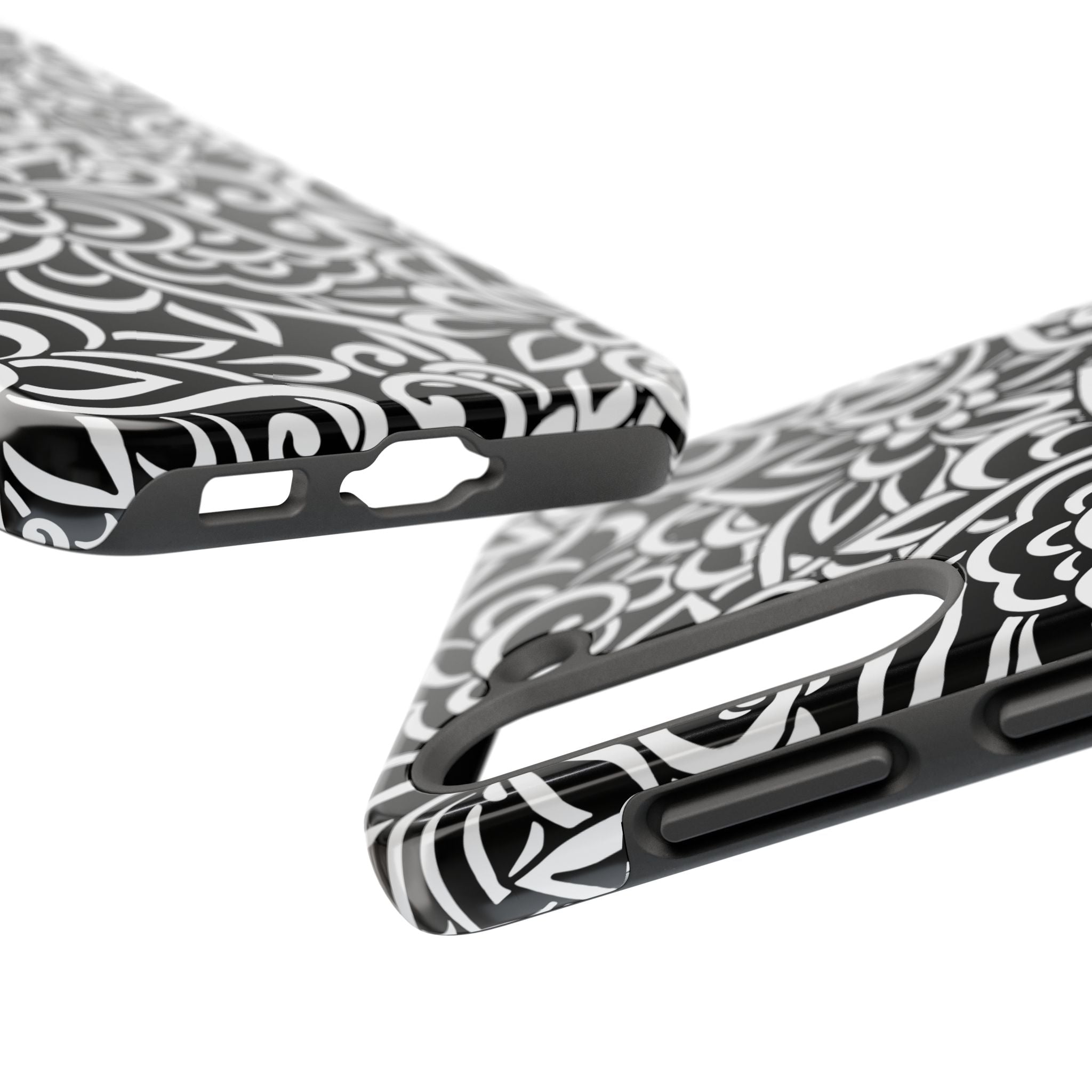iPhone Samsung Floral Lace Tough Phone Case — Black & White Protective iPhone Cover #8594775703735