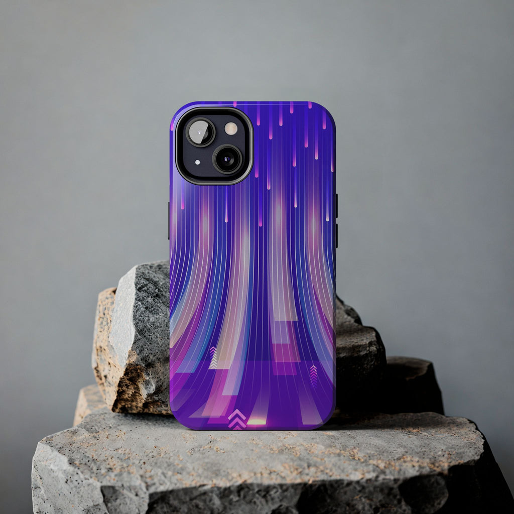 iPhone Samsung Tough Phone Case — Purple Gradient Light Trails Protective Cover — Abstract Glowing Dynamic Design