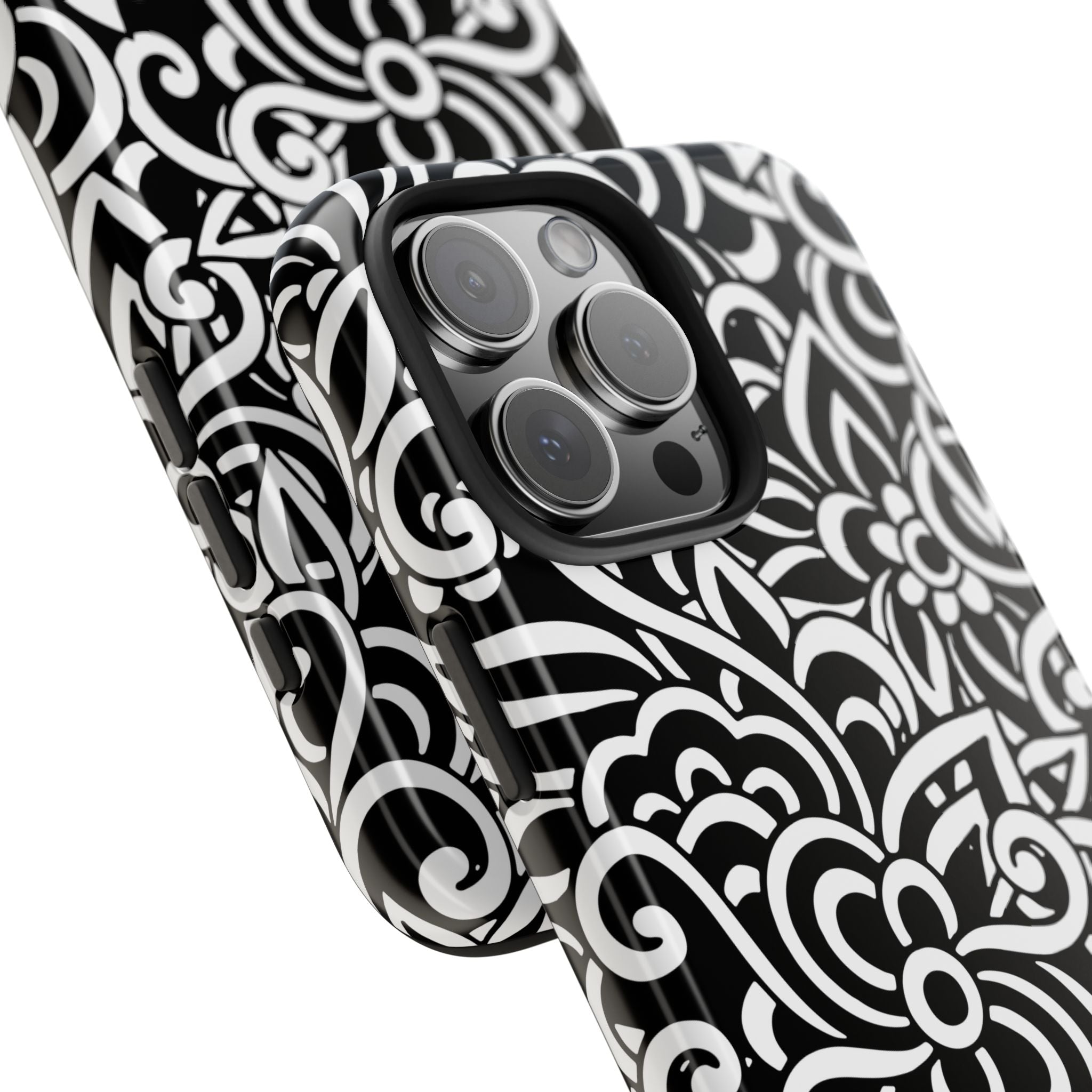 iPhone Samsung Floral Lace Tough Phone Case — Black & White Protective iPhone Cover #8594775703735