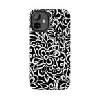 iPhone Samsung Floral Lace Tough Phone Case — Black & White Protective iPhone Cover #8594775703735