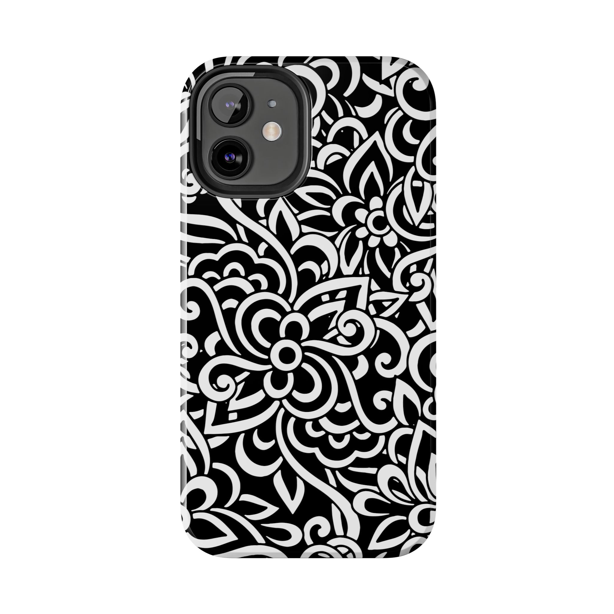 iPhone Samsung Floral Lace Tough Phone Case — Black & White Protective iPhone Cover #8594775703735