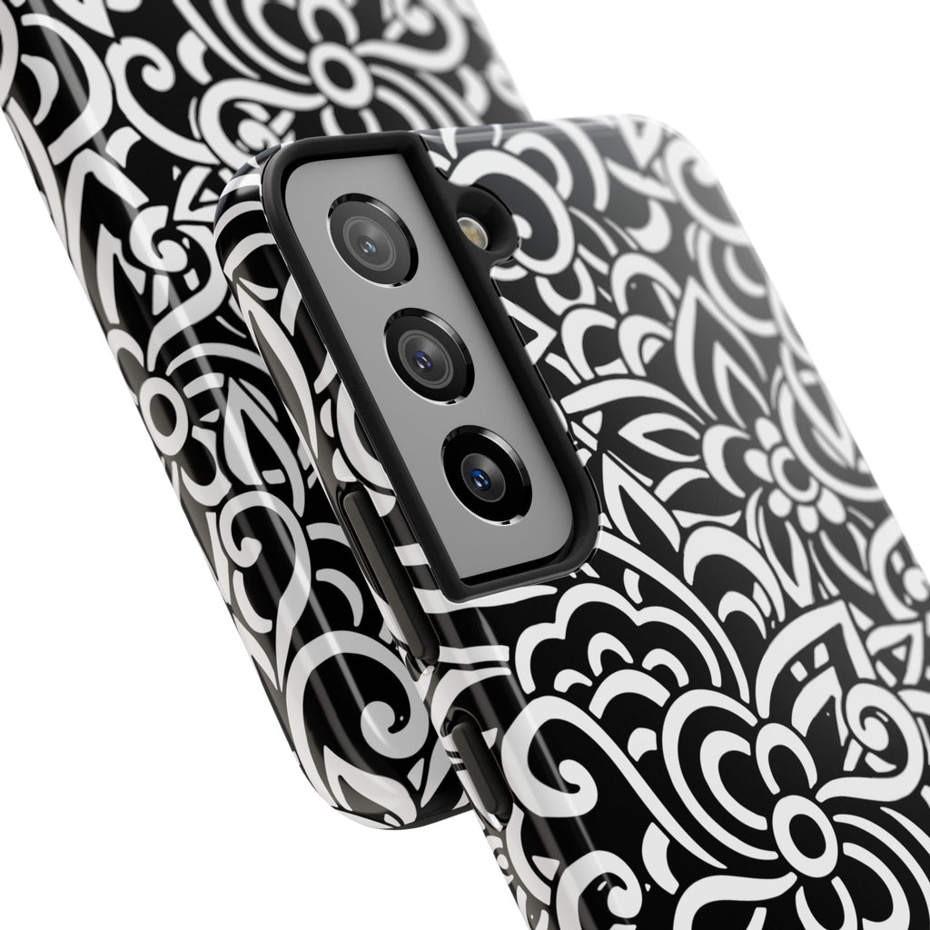 iPhone Samsung Floral Lace Tough Phone Case — Black & White Protective iPhone Cover #8594775703735