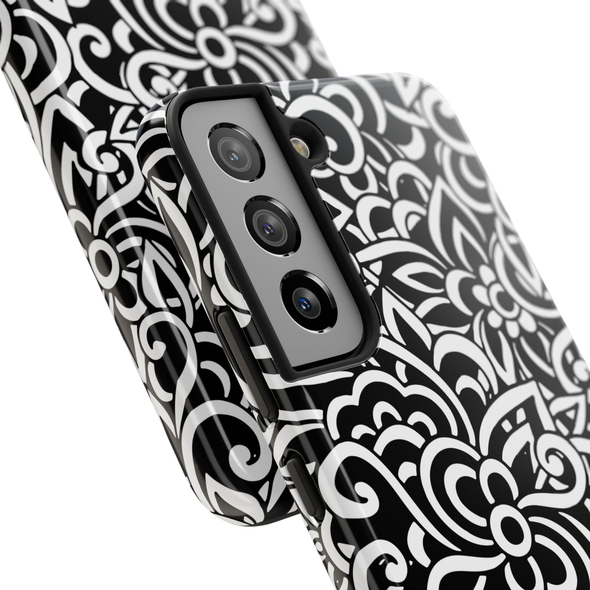 iPhone Samsung Floral Lace Tough Phone Case — Black & White Protective iPhone Cover #8594775703735