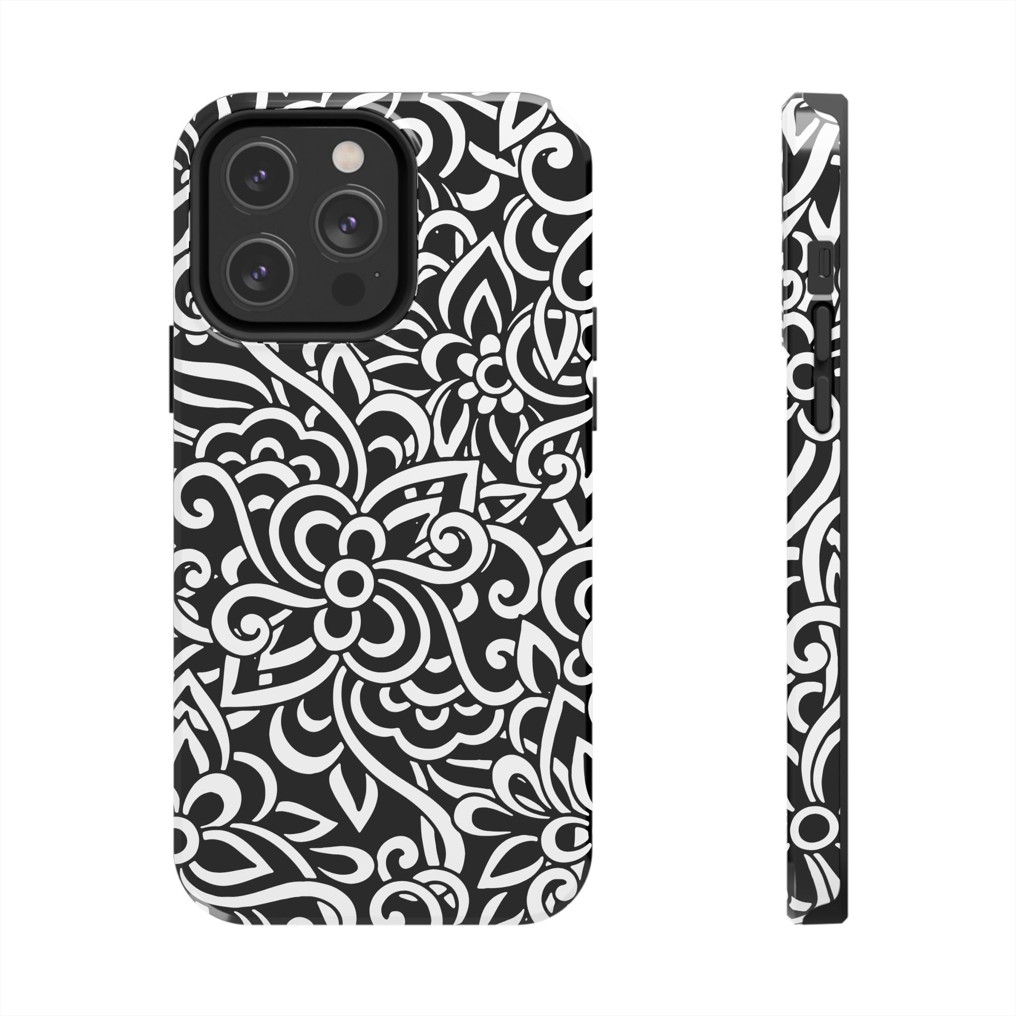 iPhone Samsung Floral Lace Tough Phone Case — Black & White Protective iPhone Cover #8594775703735
