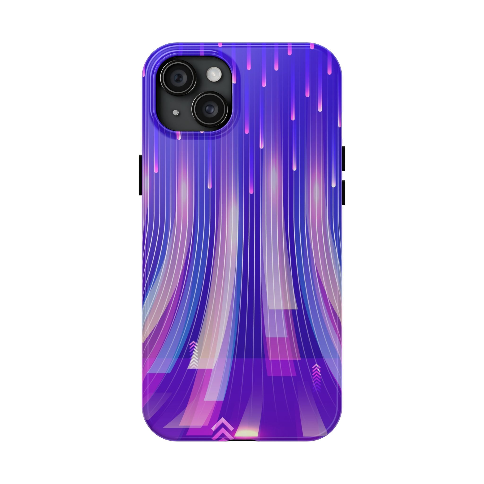 iPhone Samsung Tough Phone Case — Purple Gradient Light Trails Protective Cover — Abstract Glowing Dynamic Design