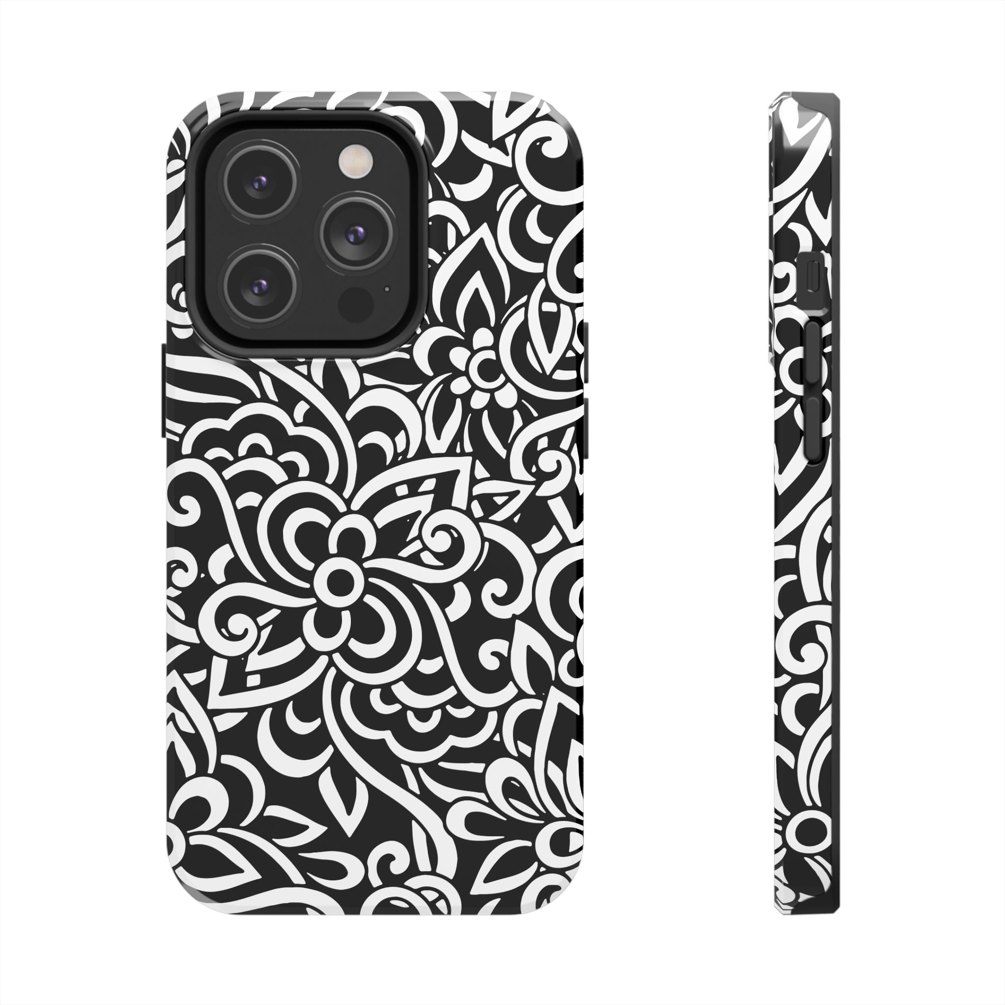 iPhone Samsung Floral Lace Tough Phone Case — Black & White Protective iPhone Cover #8594775703735