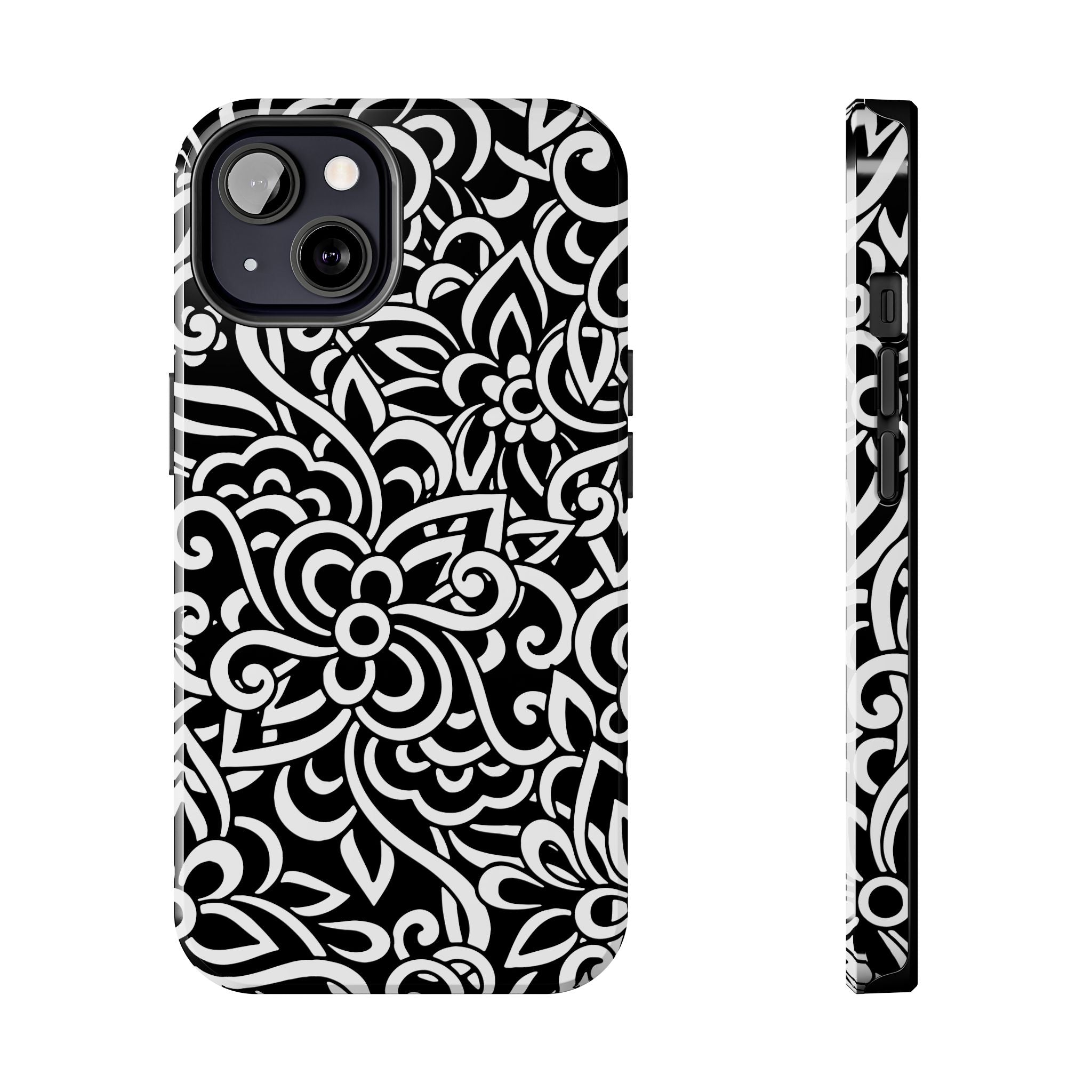 iPhone Samsung Floral Lace Tough Phone Case — Black & White Protective iPhone Cover #8594775703735