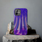 iPhone Samsung Tough Phone Case — Purple Gradient Light Trails Protective Cover — Abstract Glowing Dynamic Design