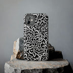 iPhone Samsung Floral Lace Tough Phone Case — Black & White Protective iPhone Cover #8594775703735