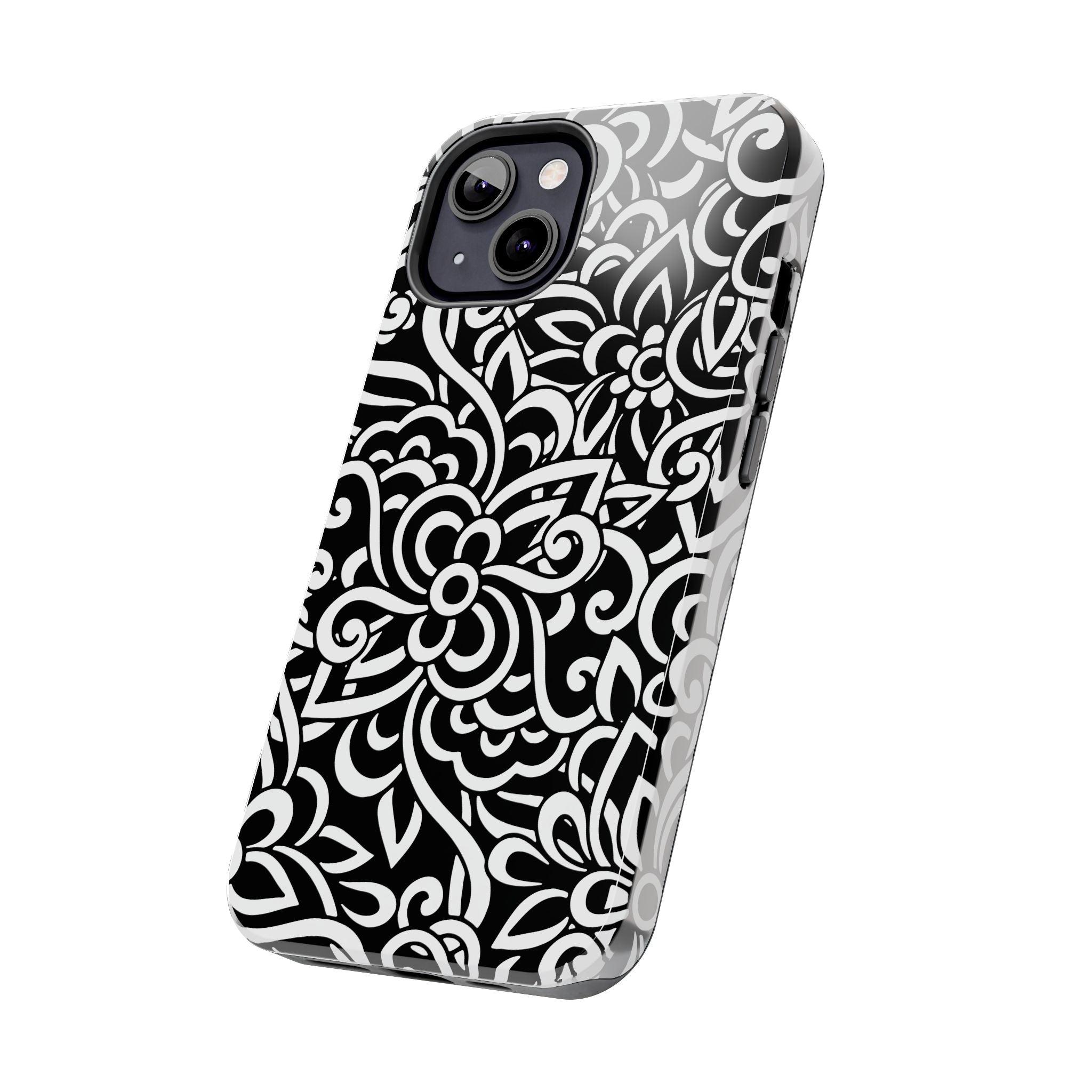 iPhone Samsung Floral Lace Tough Phone Case — Black & White Protective iPhone Cover #8594775703735