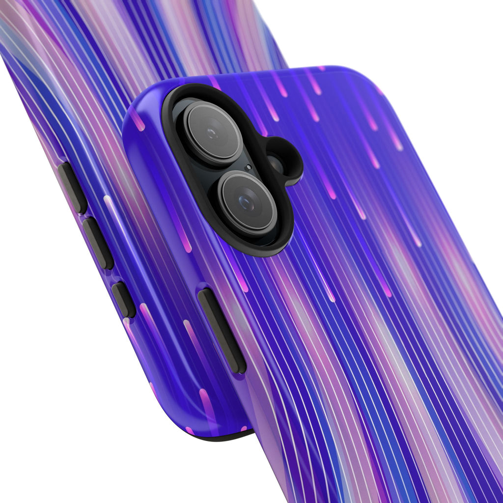 iPhone Samsung Tough Phone Case — Purple Gradient Light Trails Protective Cover — Abstract Glowing Dynamic Design