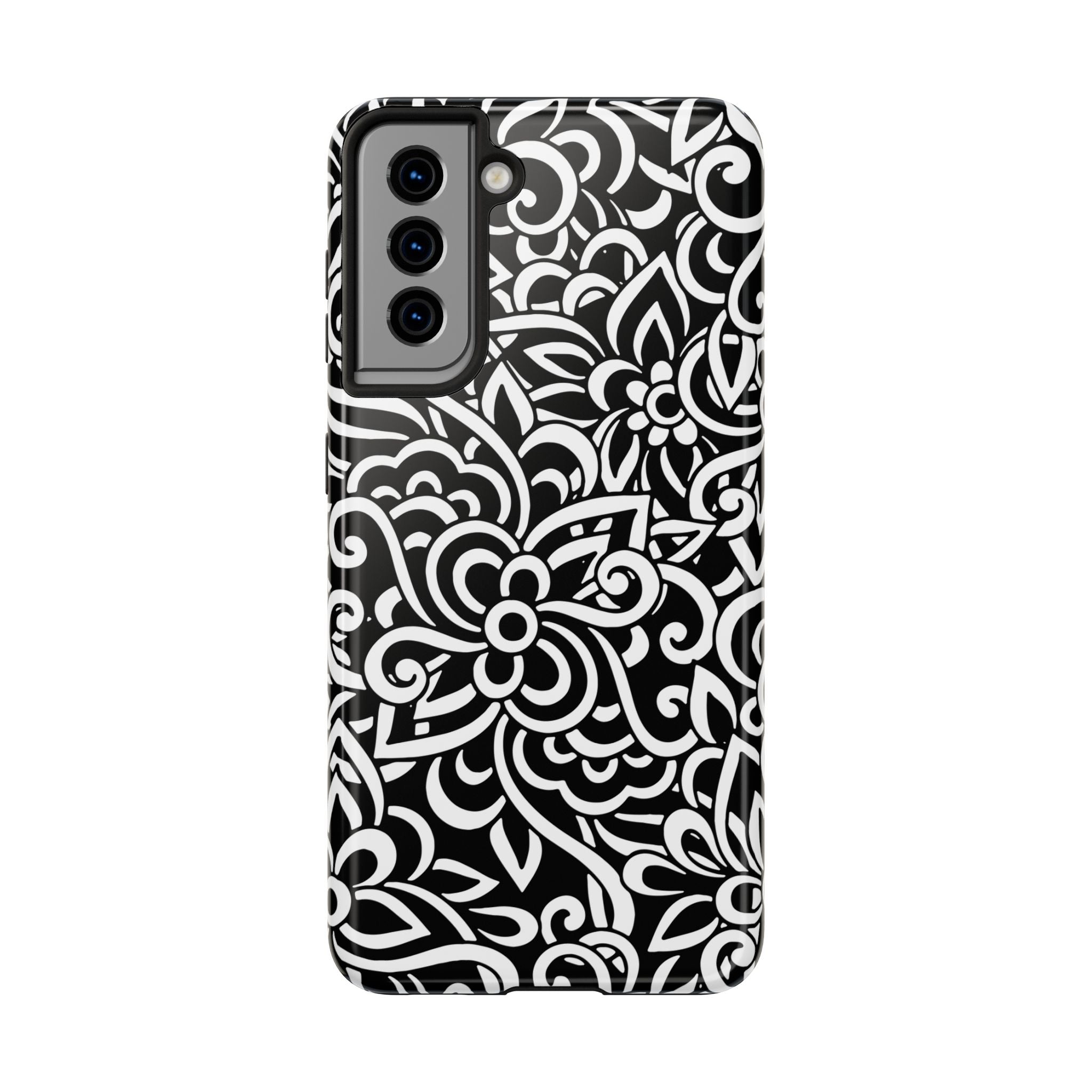 iPhone Samsung Floral Lace Tough Phone Case — Black & White Protective iPhone Cover #8594775703735