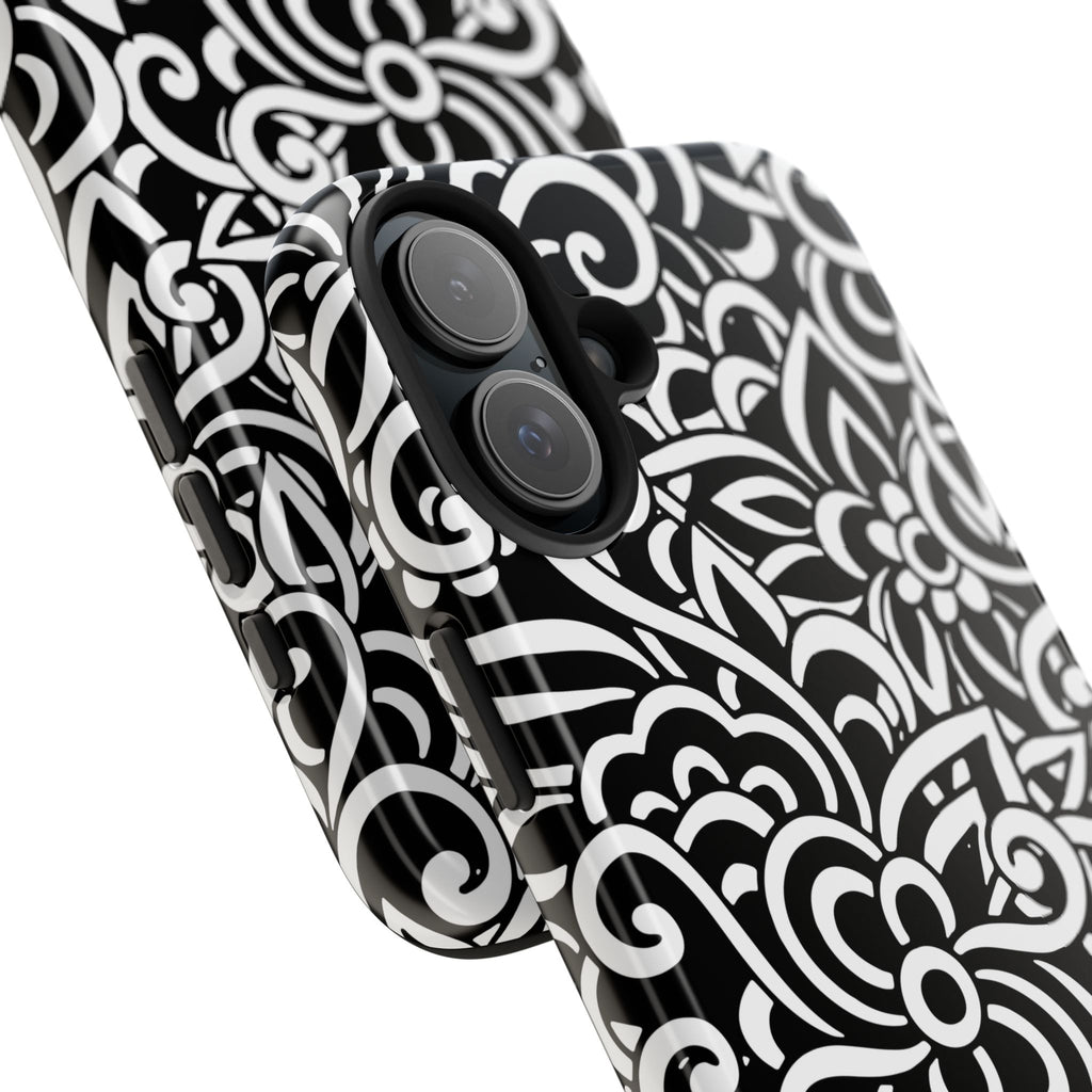 iPhone Samsung Floral Lace Tough Phone Case — Black & White Protective iPhone Cover #8594775703735