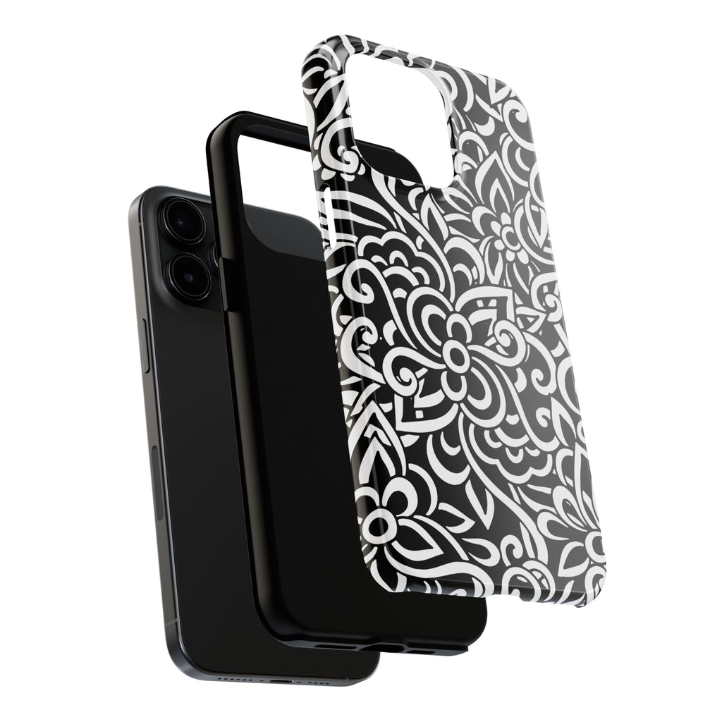 iPhone Samsung Floral Lace Tough Phone Case — Black & White Protective iPhone Cover #8594775703735