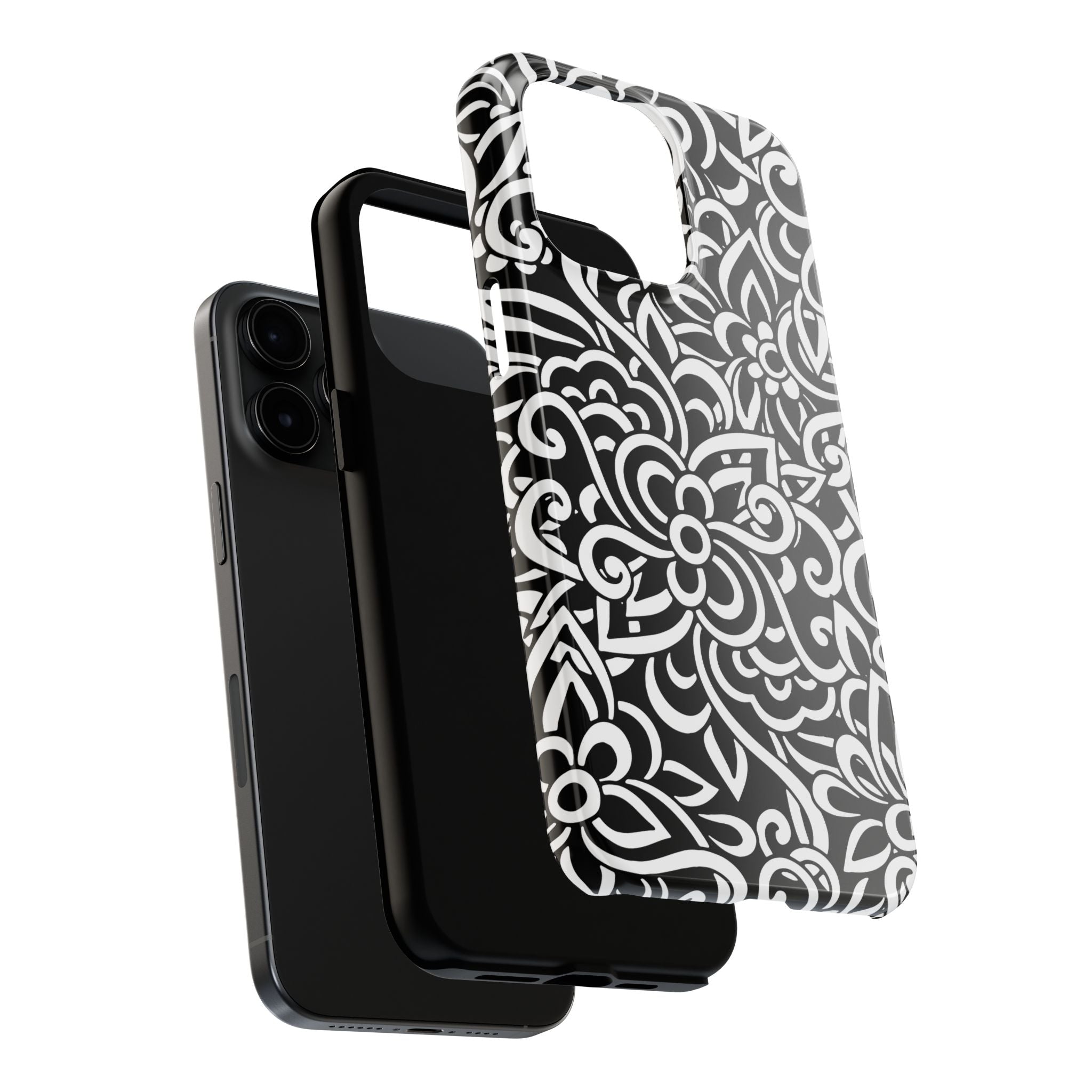 iPhone Samsung Floral Lace Tough Phone Case — Black & White Protective iPhone Cover #8594775703735