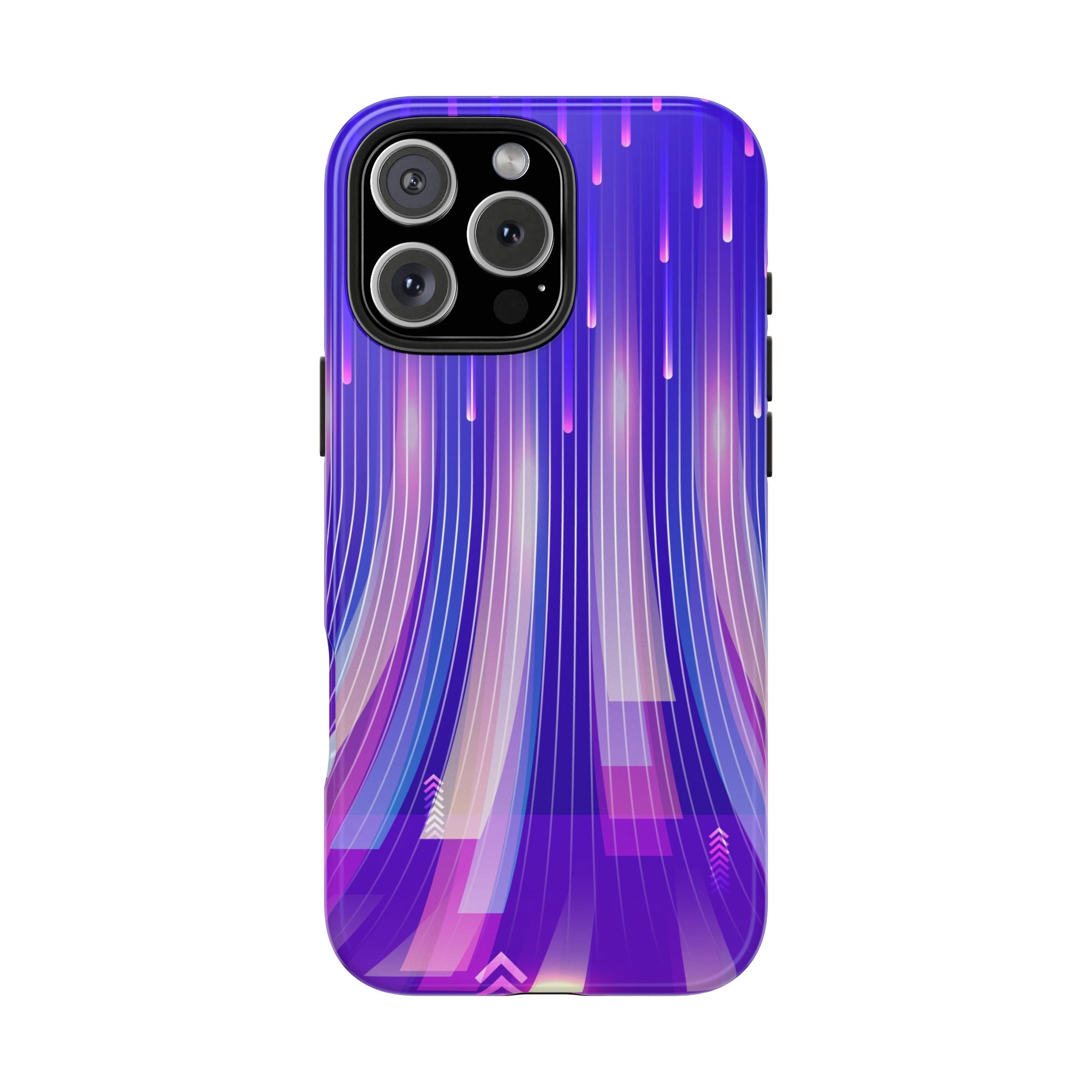 iPhone Samsung Tough Phone Case — Purple Gradient Light Trails Protective Cover — Abstract Glowing Dynamic Design
