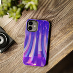 iPhone Samsung Tough Phone Case — Purple Gradient Light Trails Protective Cover — Abstract Glowing Dynamic Design