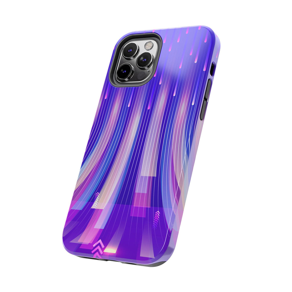 iPhone Samsung Tough Phone Case — Purple Gradient Light Trails Protective Cover — Abstract Glowing Dynamic Design