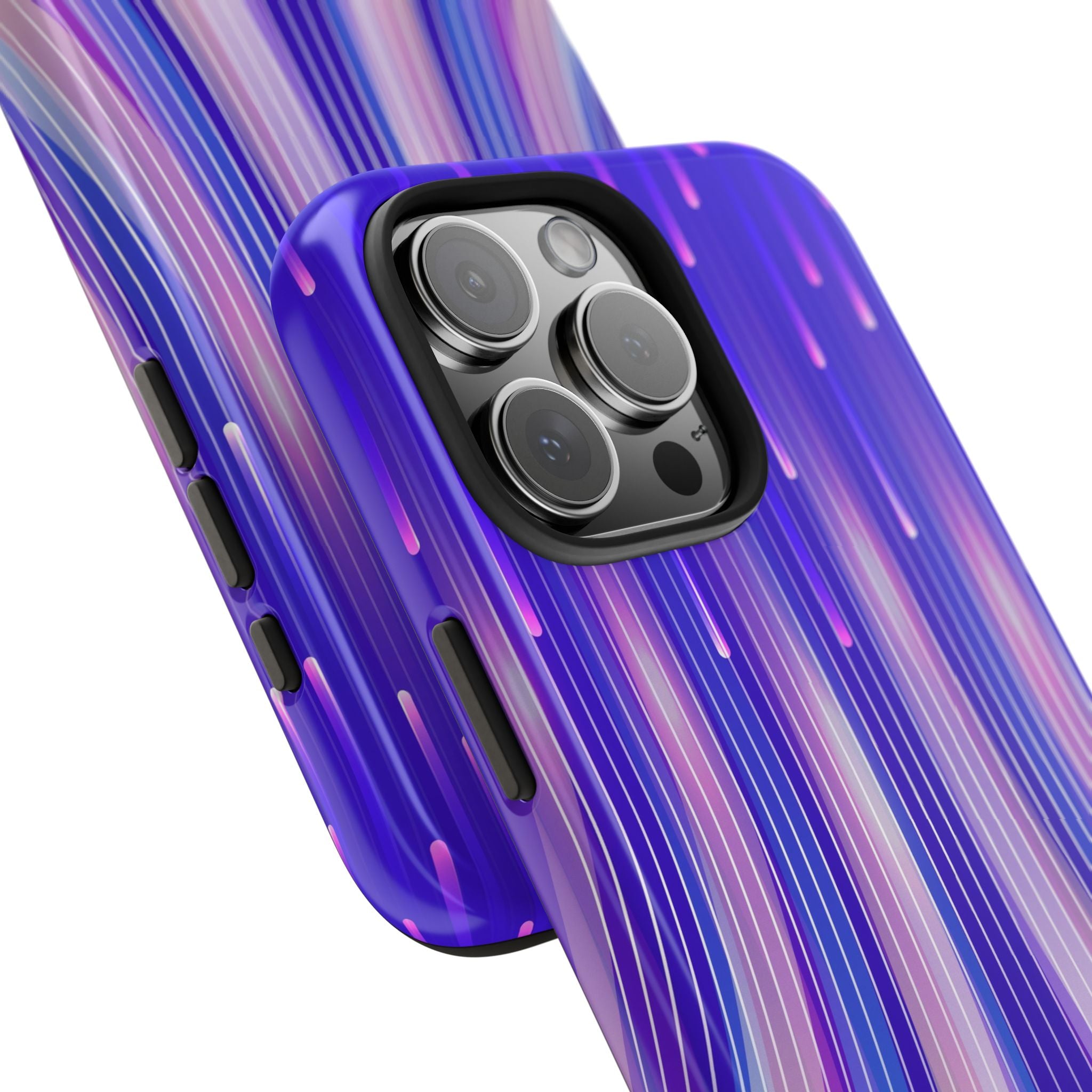 iPhone Samsung Tough Phone Case — Purple Gradient Light Trails Protective Cover — Abstract Glowing Dynamic Design