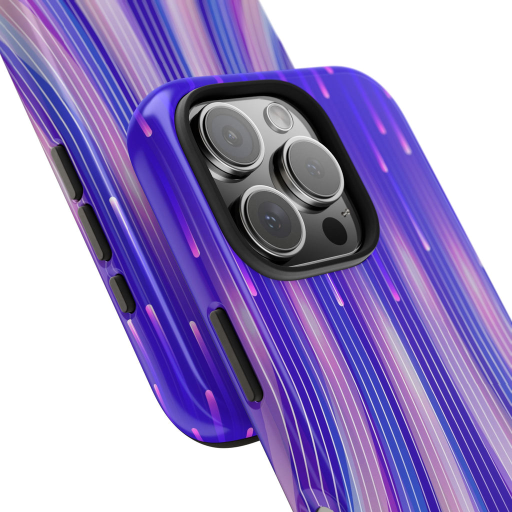 iPhone Samsung Tough Phone Case — Purple Gradient Light Trails Protective Cover — Abstract Glowing Dynamic Design