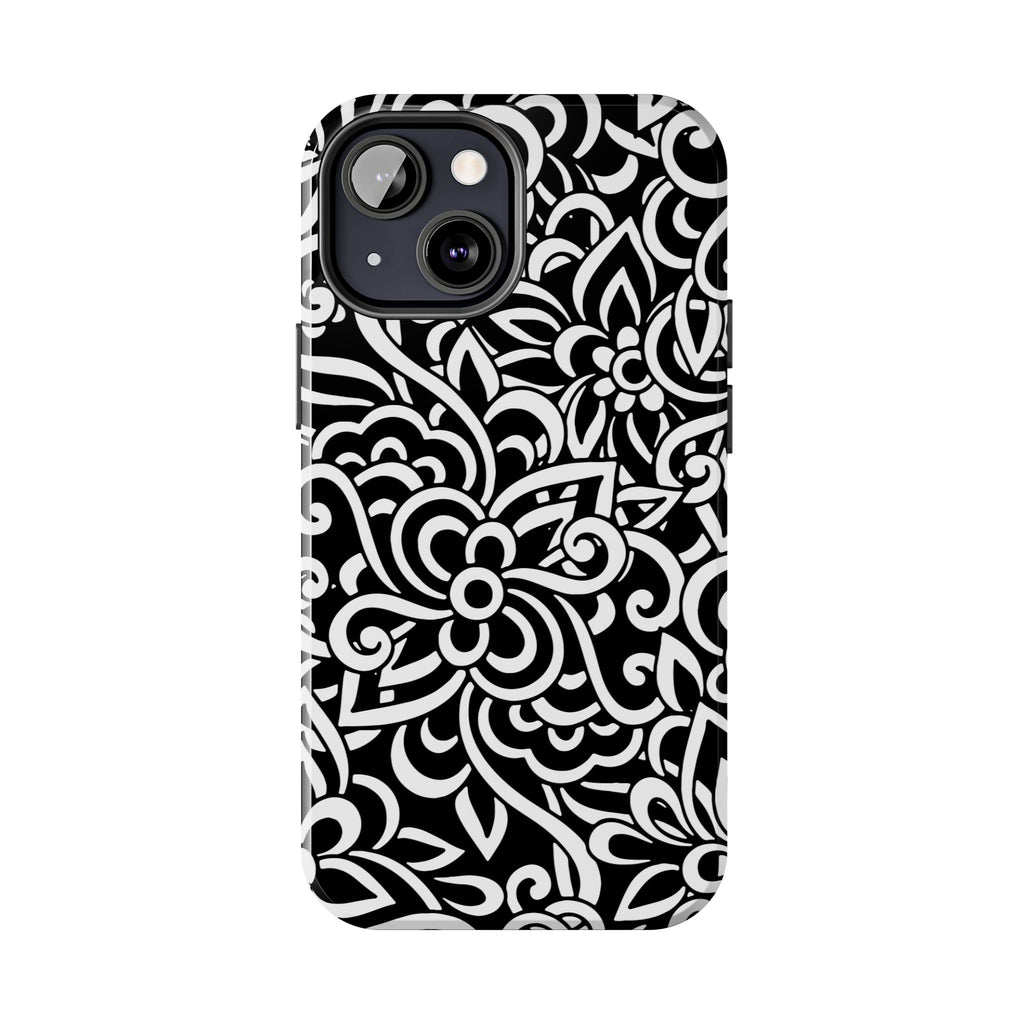 iPhone Samsung Floral Lace Tough Phone Case — Black & White Protective iPhone Cover #8594775703735
