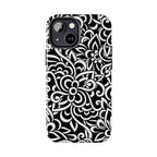 iPhone Samsung Floral Lace Tough Phone Case — Black & White Protective iPhone Cover #8594775703735