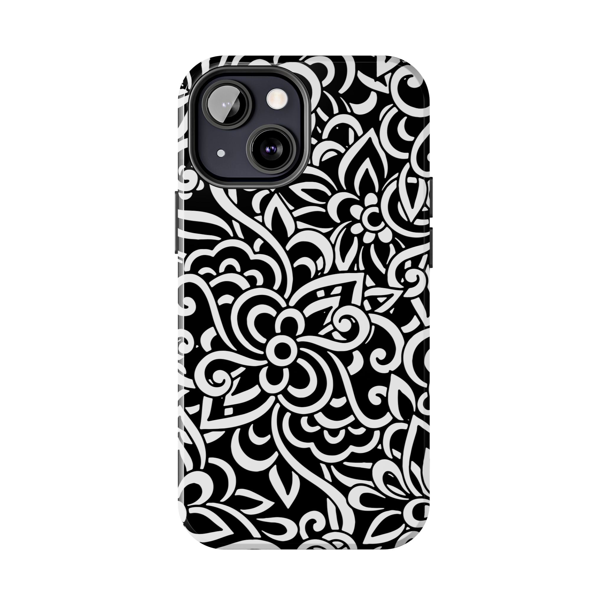 iPhone Samsung Floral Lace Tough Phone Case — Black & White Protective iPhone Cover #8594775703735