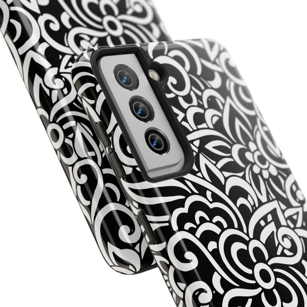 iPhone Samsung Floral Lace Tough Phone Case — Black & White Protective iPhone Cover #8594775703735