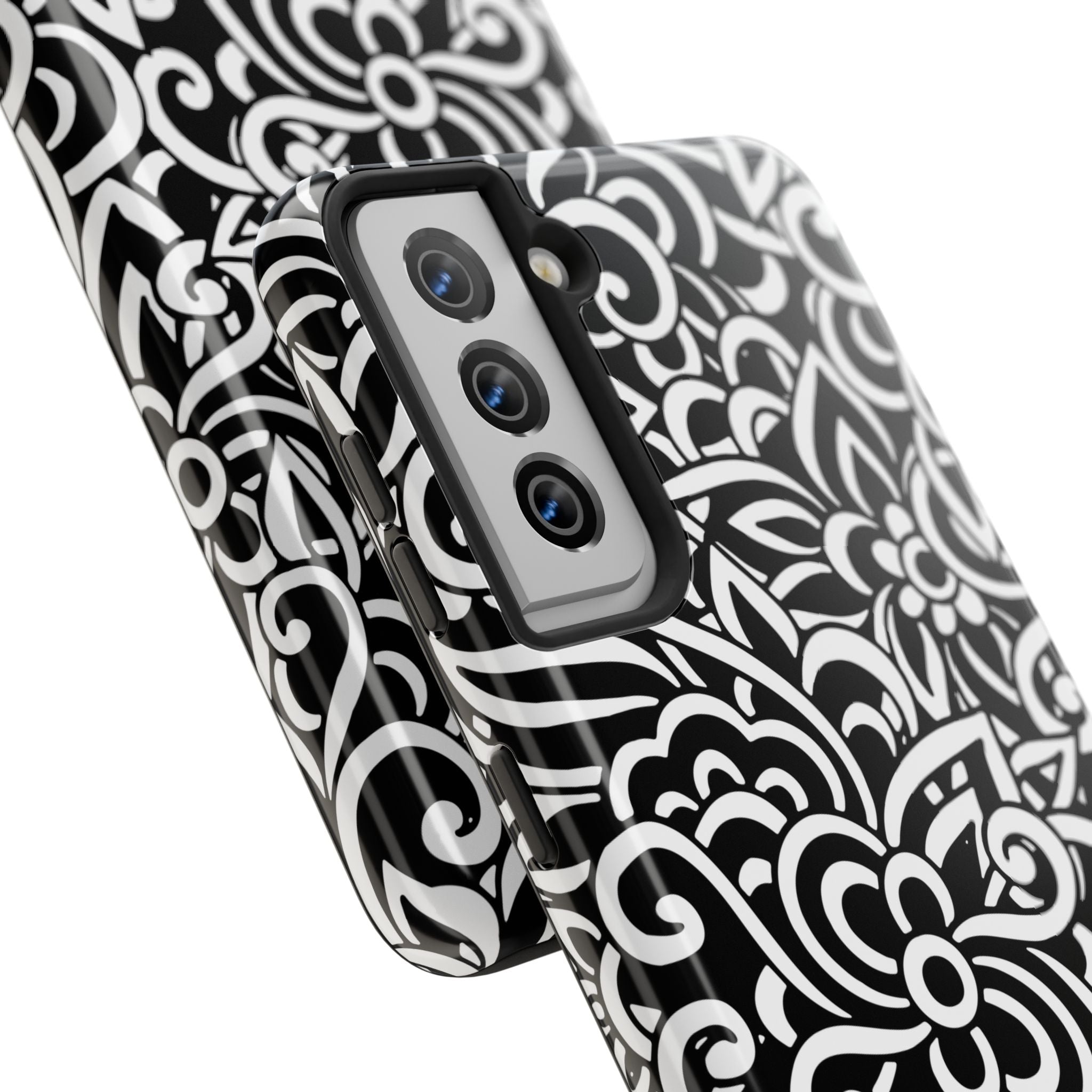 iPhone Samsung Floral Lace Tough Phone Case — Black & White Protective iPhone Cover #8594775703735