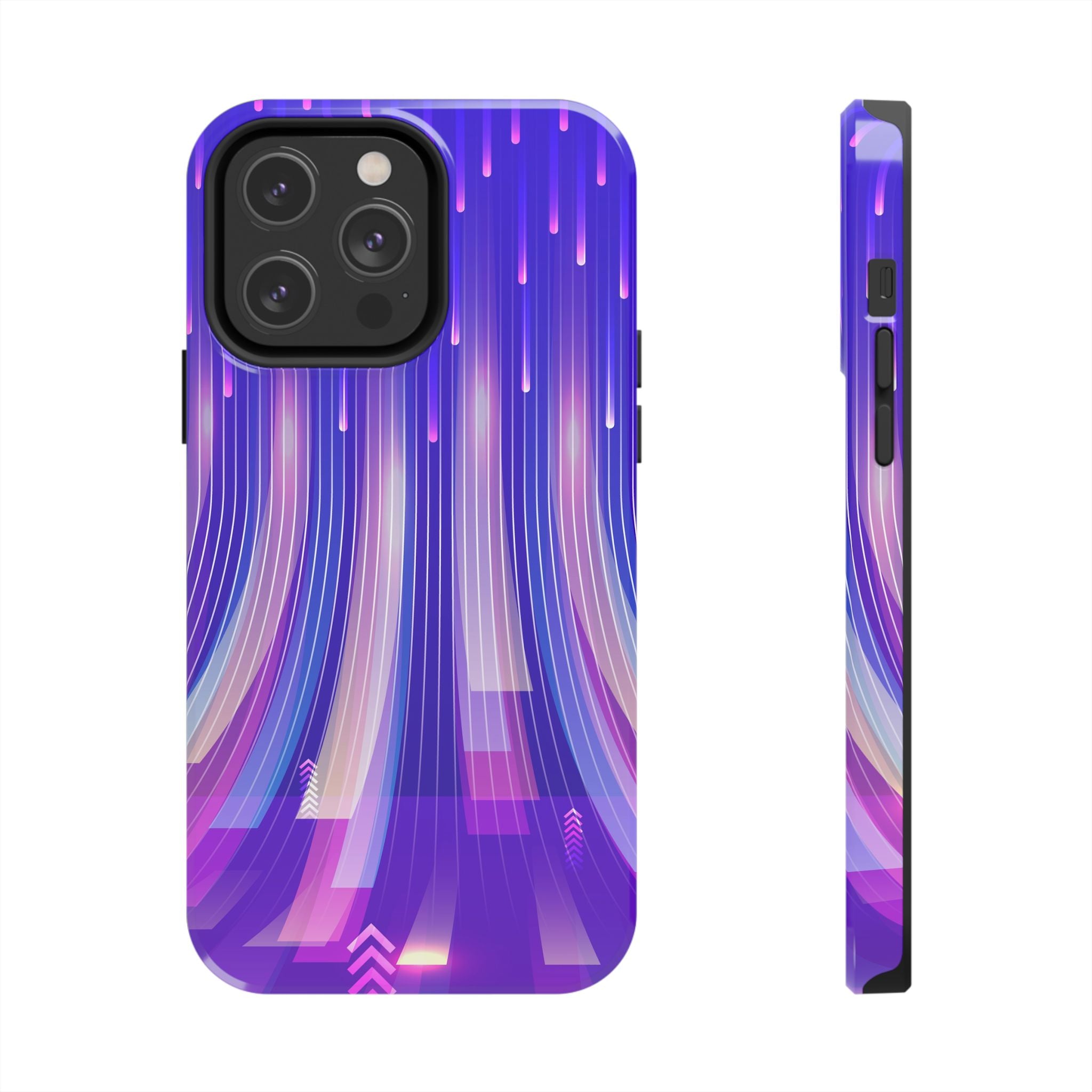 iPhone Samsung Tough Phone Case — Purple Gradient Light Trails Protective Cover — Abstract Glowing Dynamic Design