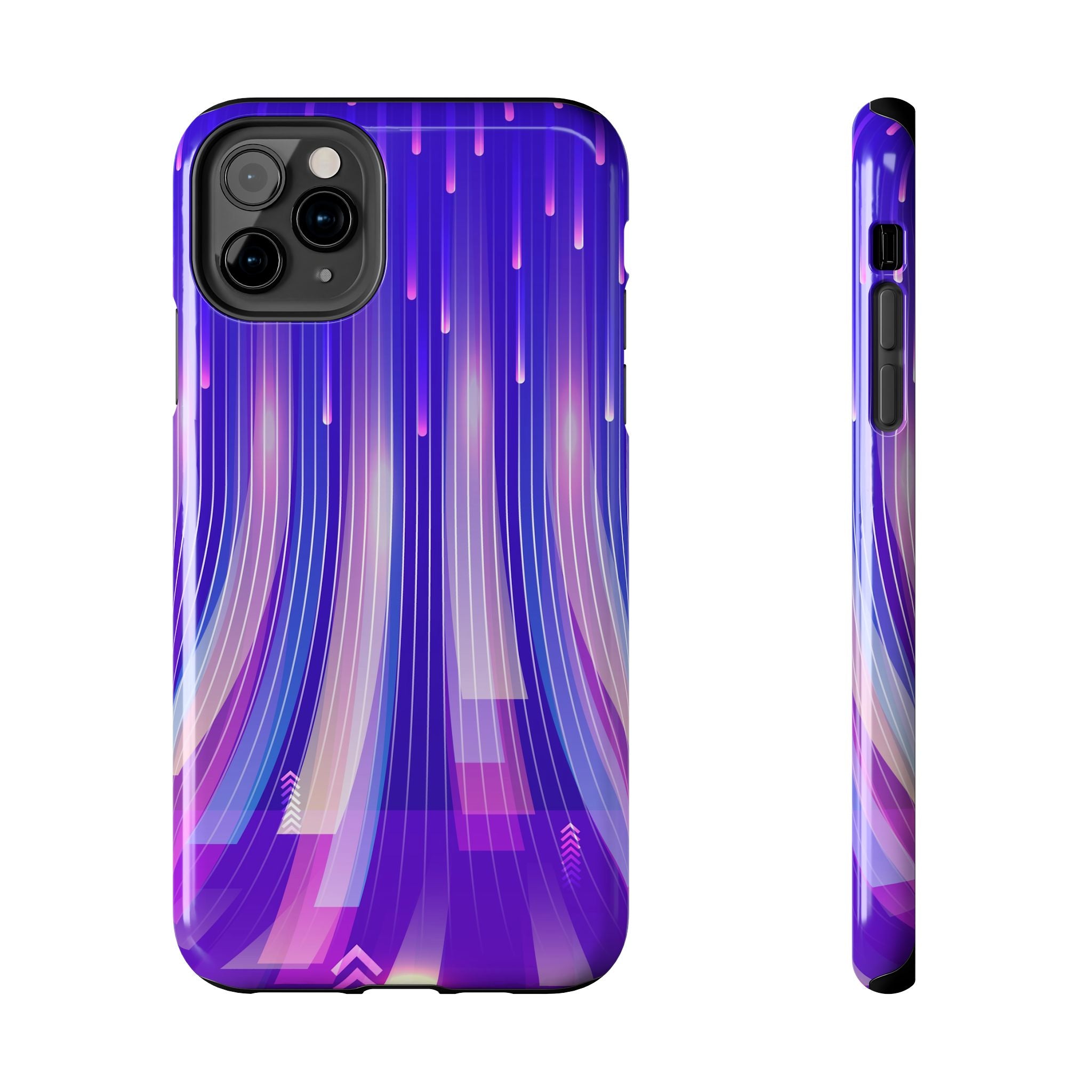 iPhone Samsung Tough Phone Case — Purple Gradient Light Trails Protective Cover — Abstract Glowing Dynamic Design