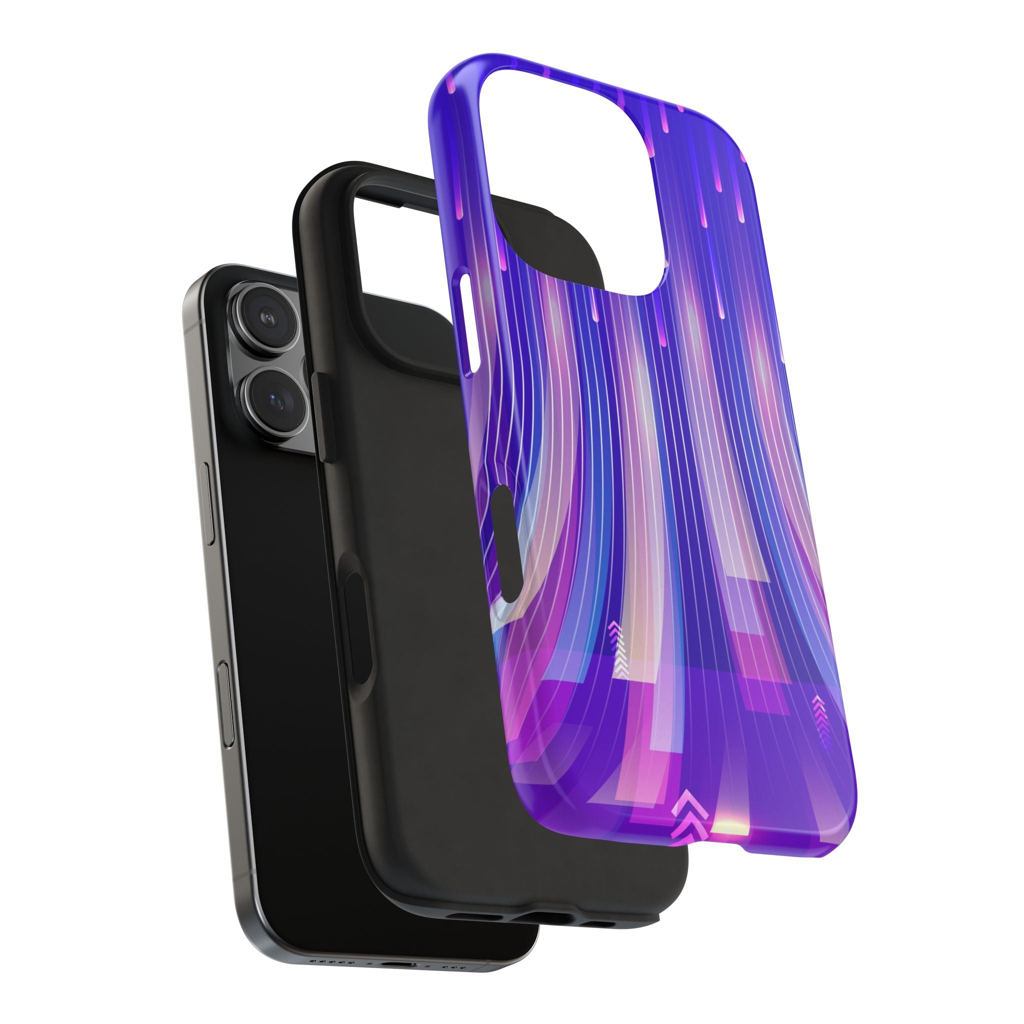 iPhone Samsung Tough Phone Case — Purple Gradient Light Trails Protective Cover — Abstract Glowing Dynamic Design