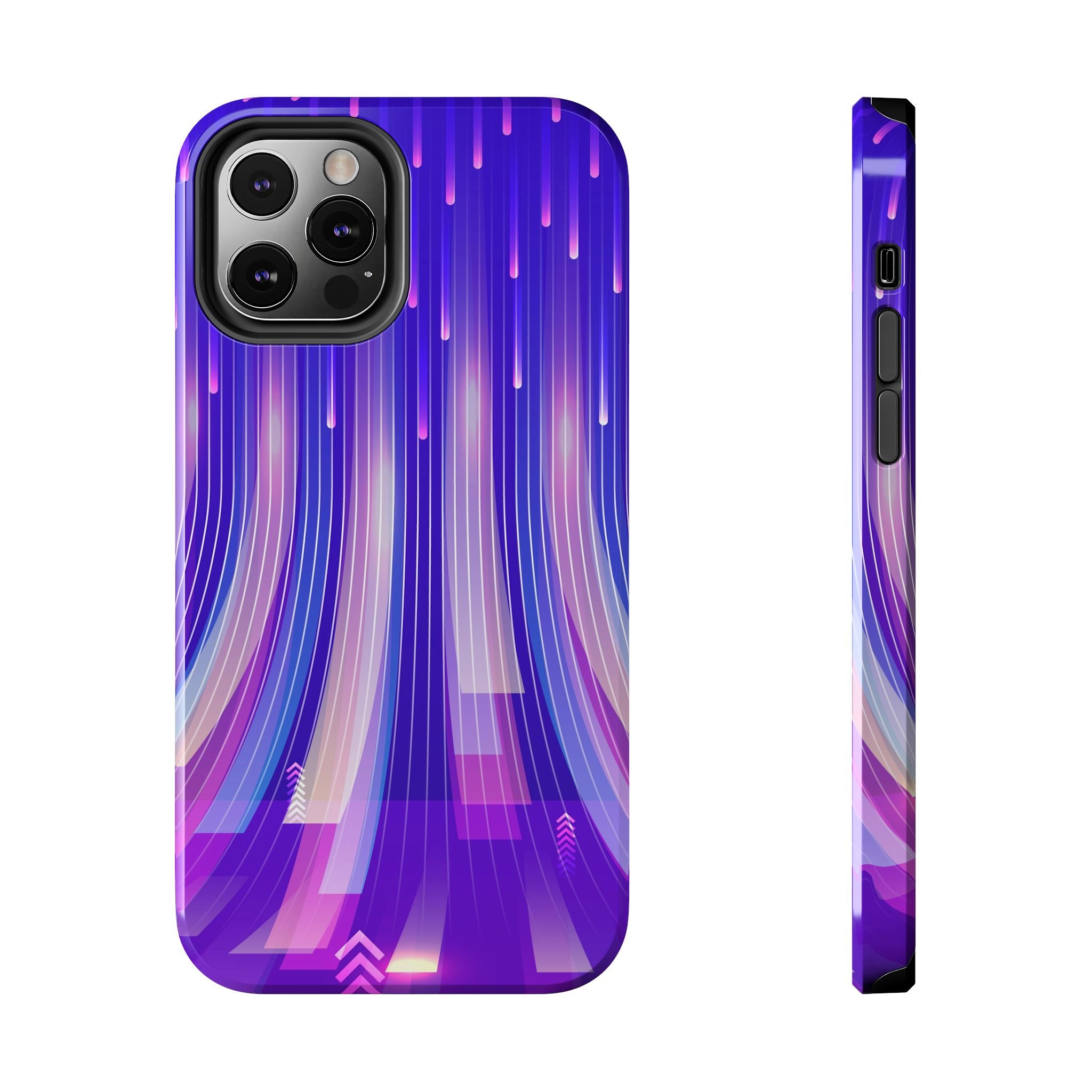 iPhone Samsung Tough Phone Case — Purple Gradient Light Trails Protective Cover — Abstract Glowing Dynamic Design